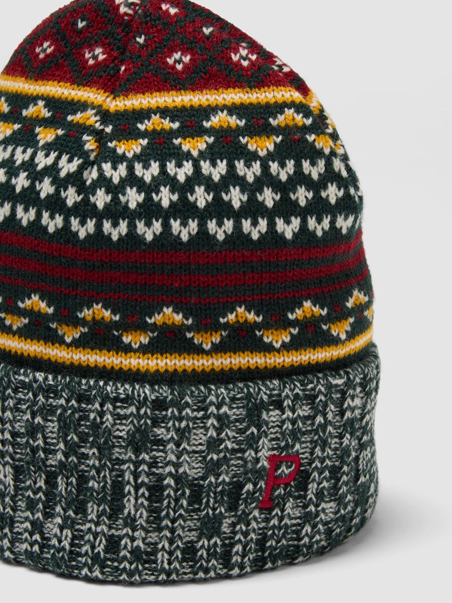 Multicolour beanie with jacquard pattern and embroidery_3