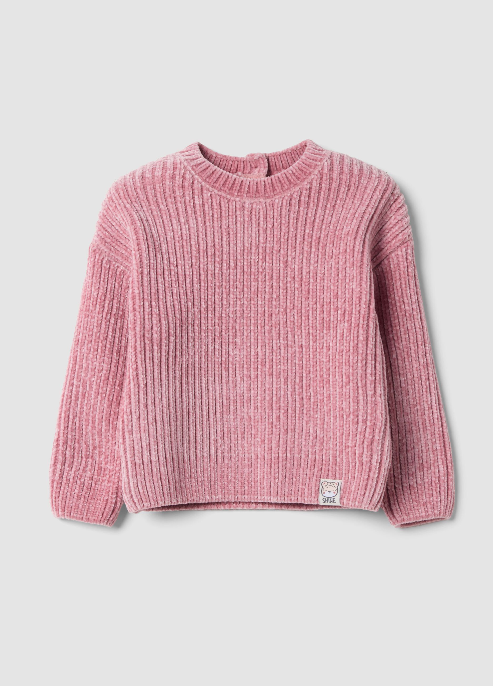 Mauve ribbed crew-neck jumper with oversized fit