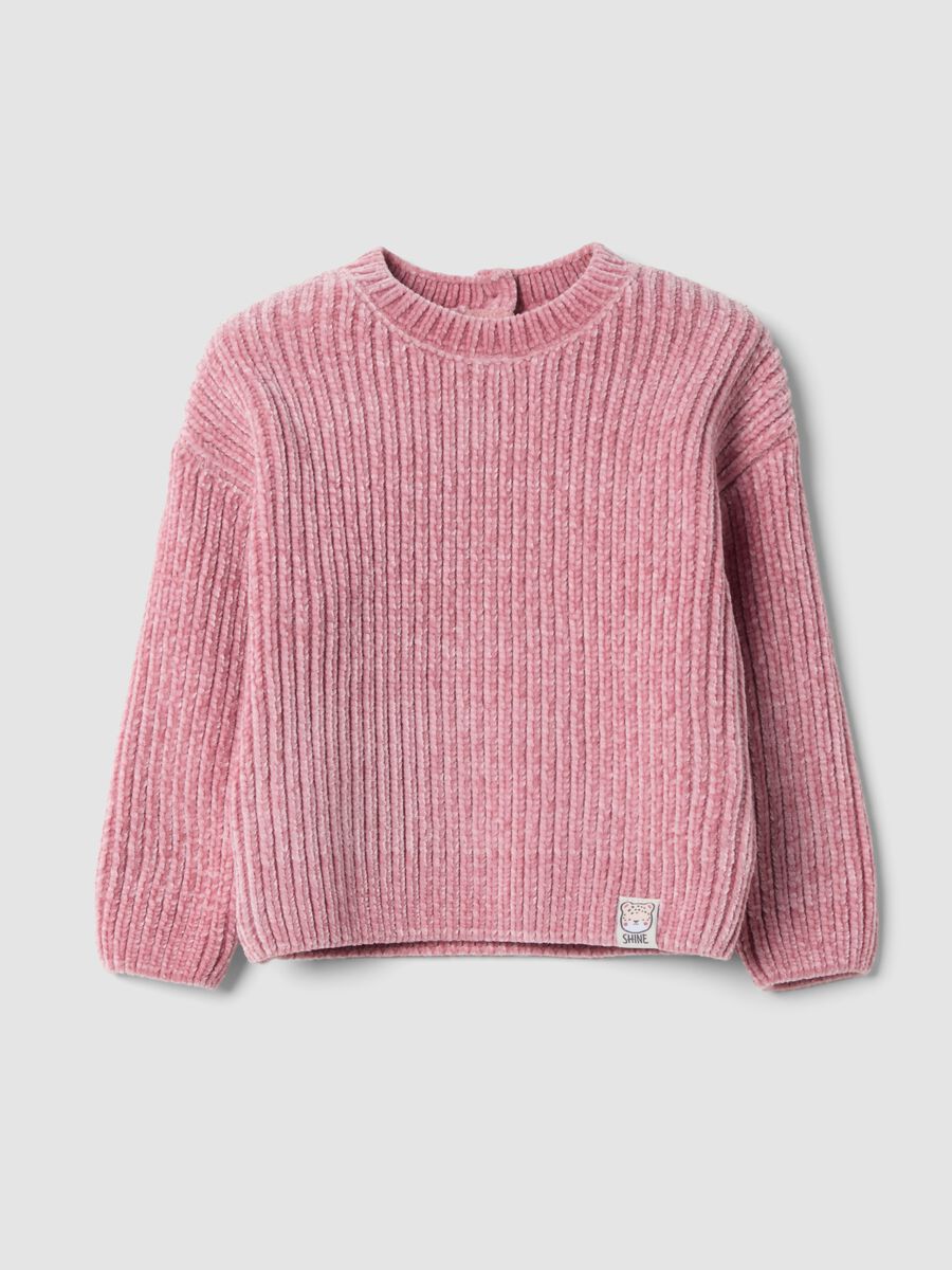 Mauve ribbed crew-neck jumper with oversized fit_0