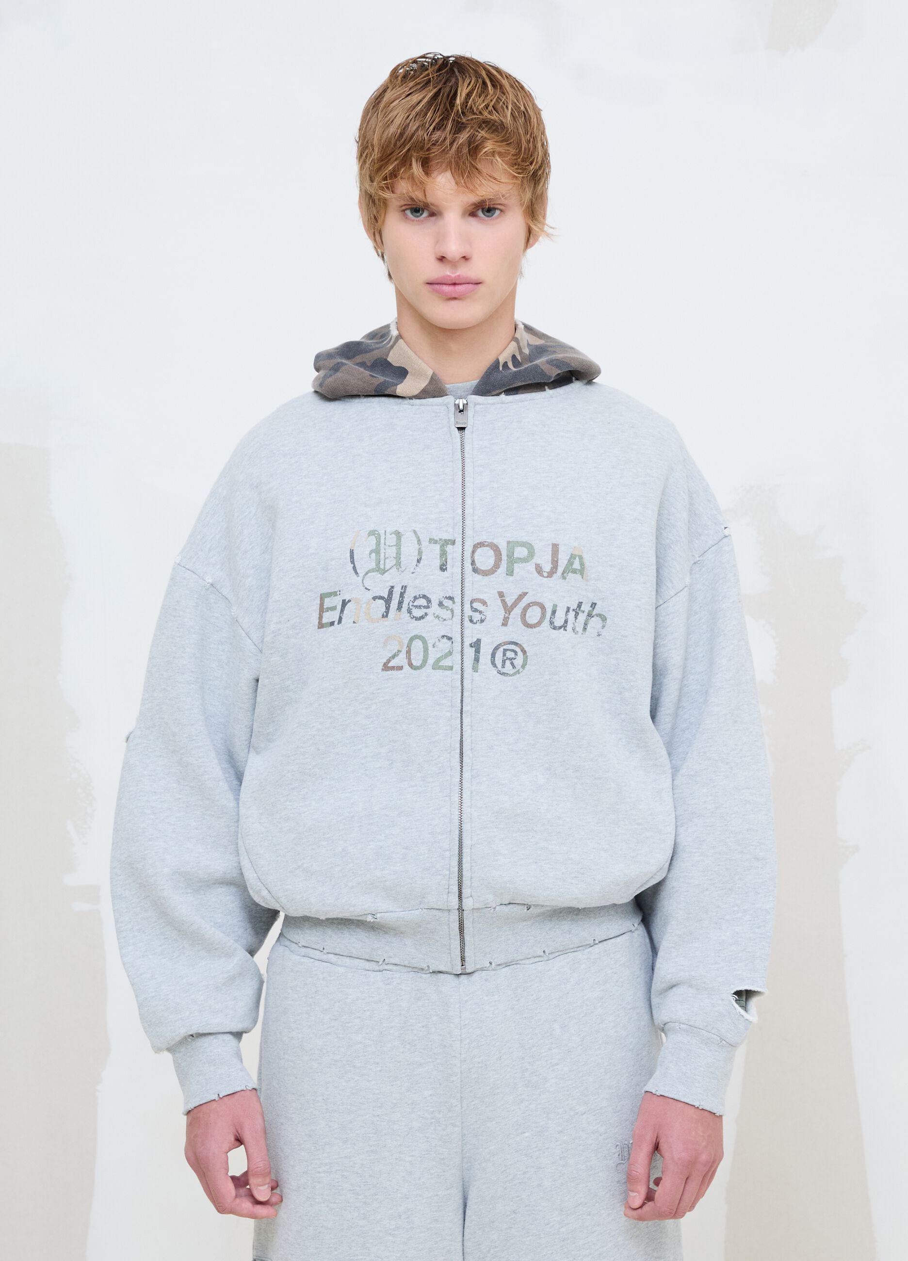 هودي بسحّاب كامل Sunfaded Grey & Camo