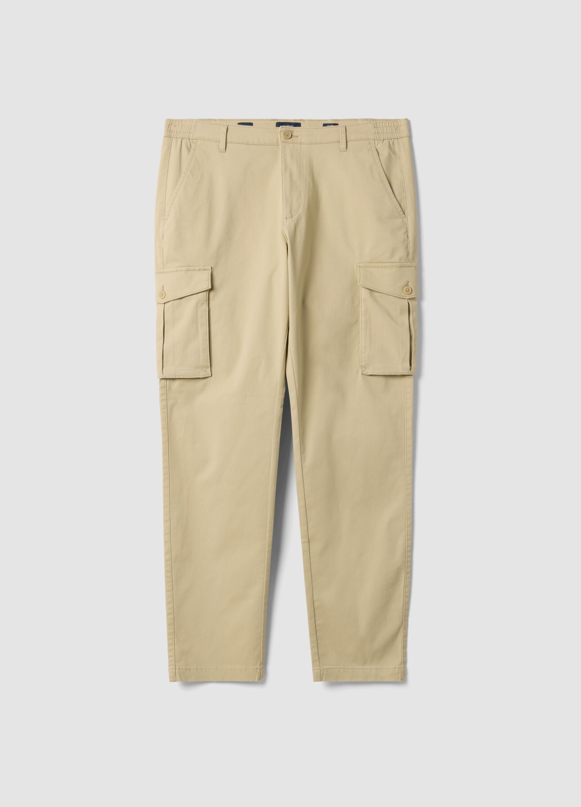 Pantaloni cargo beige in cotone elasticizzato slim fit