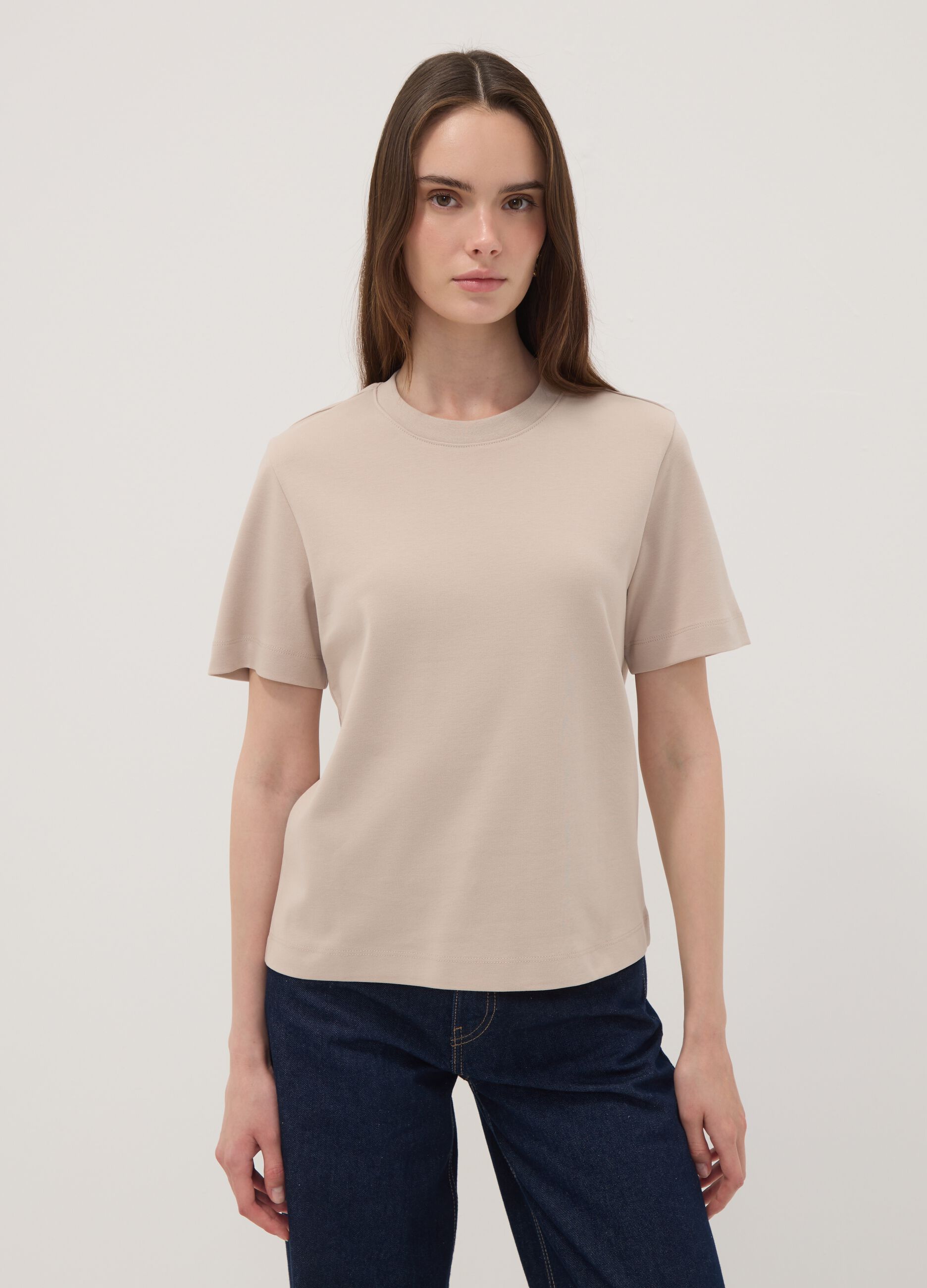 تيشيرت The Iconic Tee بقصة مريحة باللون البيج من قطن خالص بأكمام قصيرة