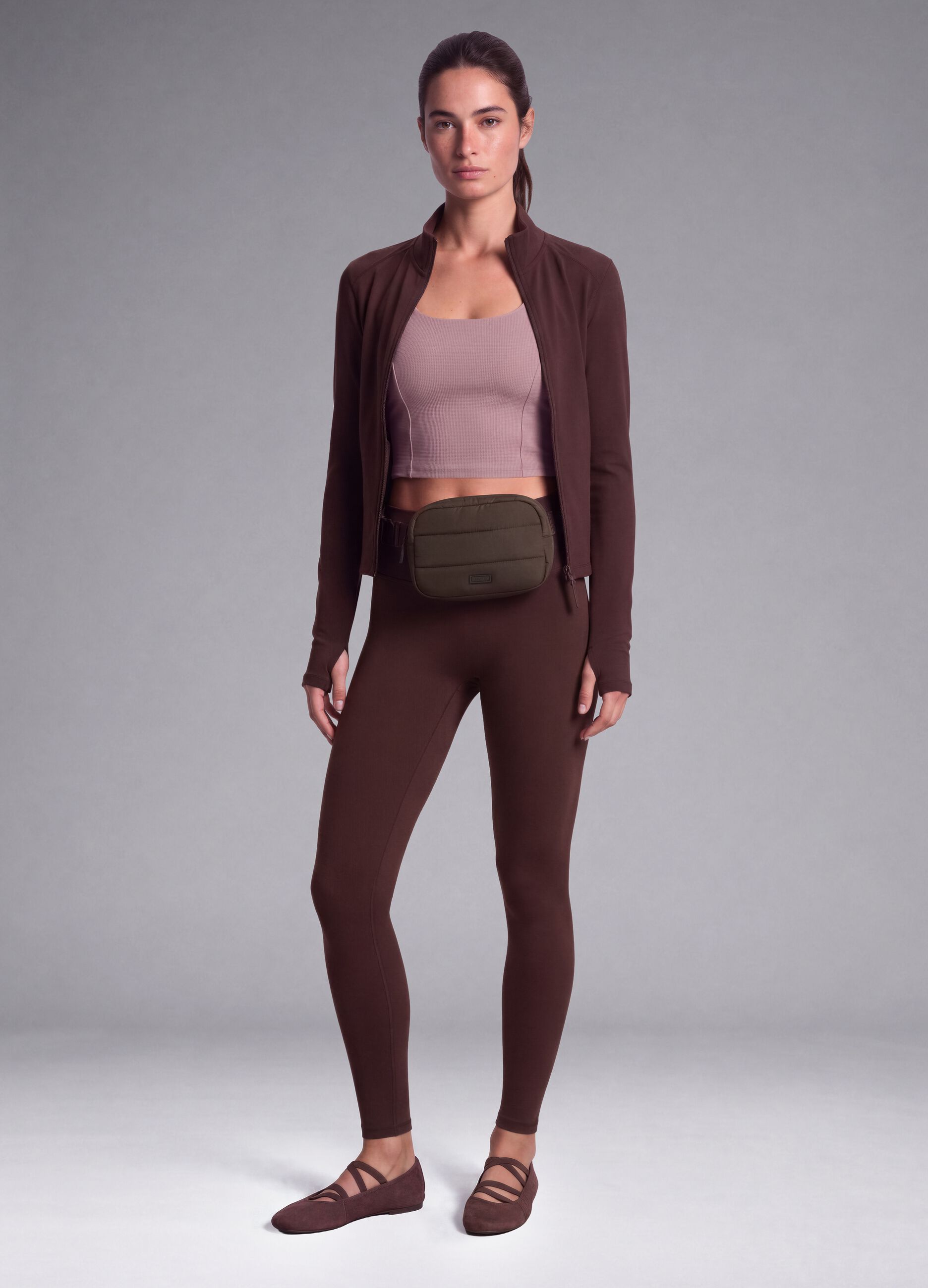 Brown fitted full-zip jacket in stretch fabric ALTAVIA STUDIO