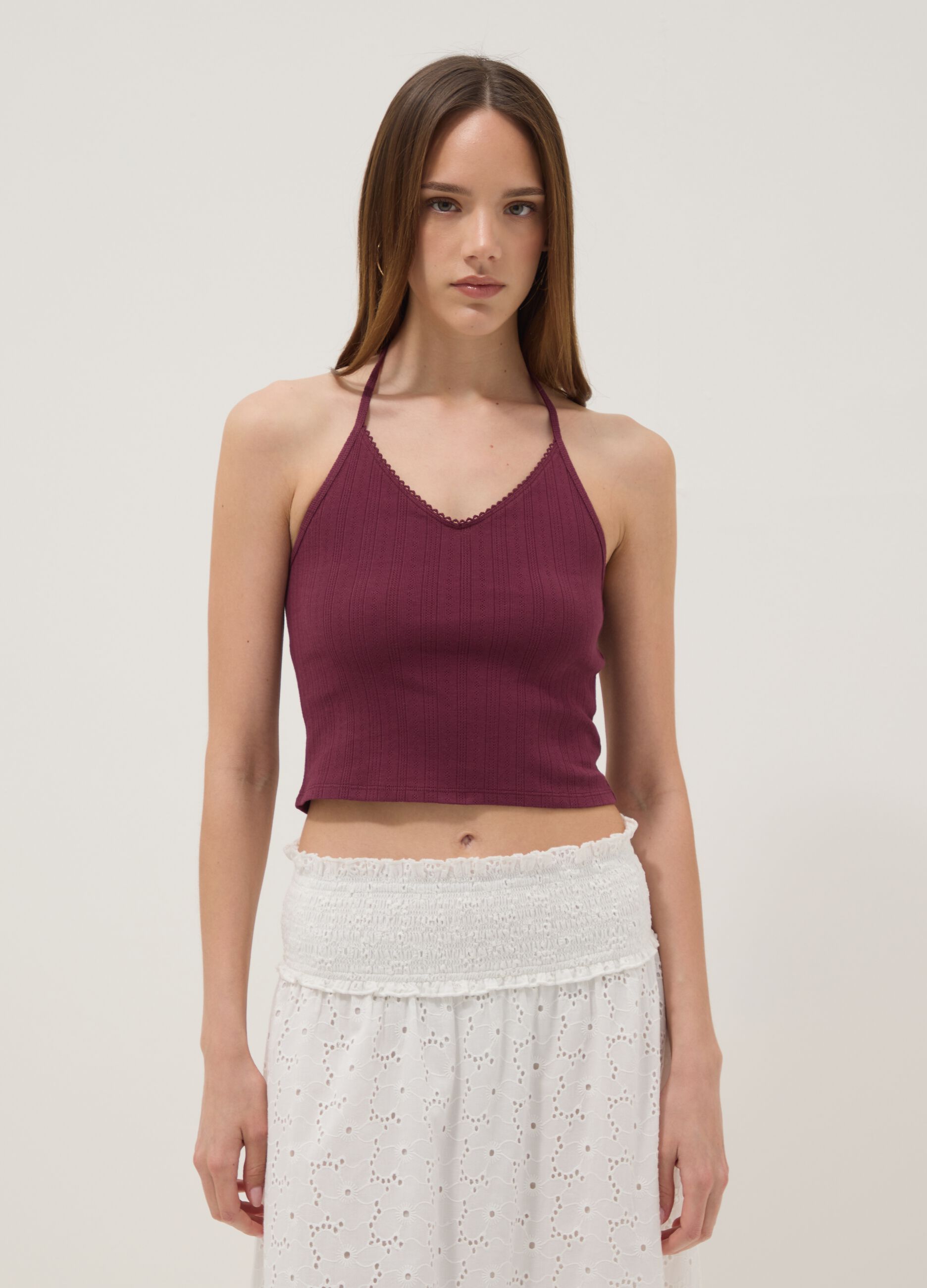Purple ribbed pure cotton top