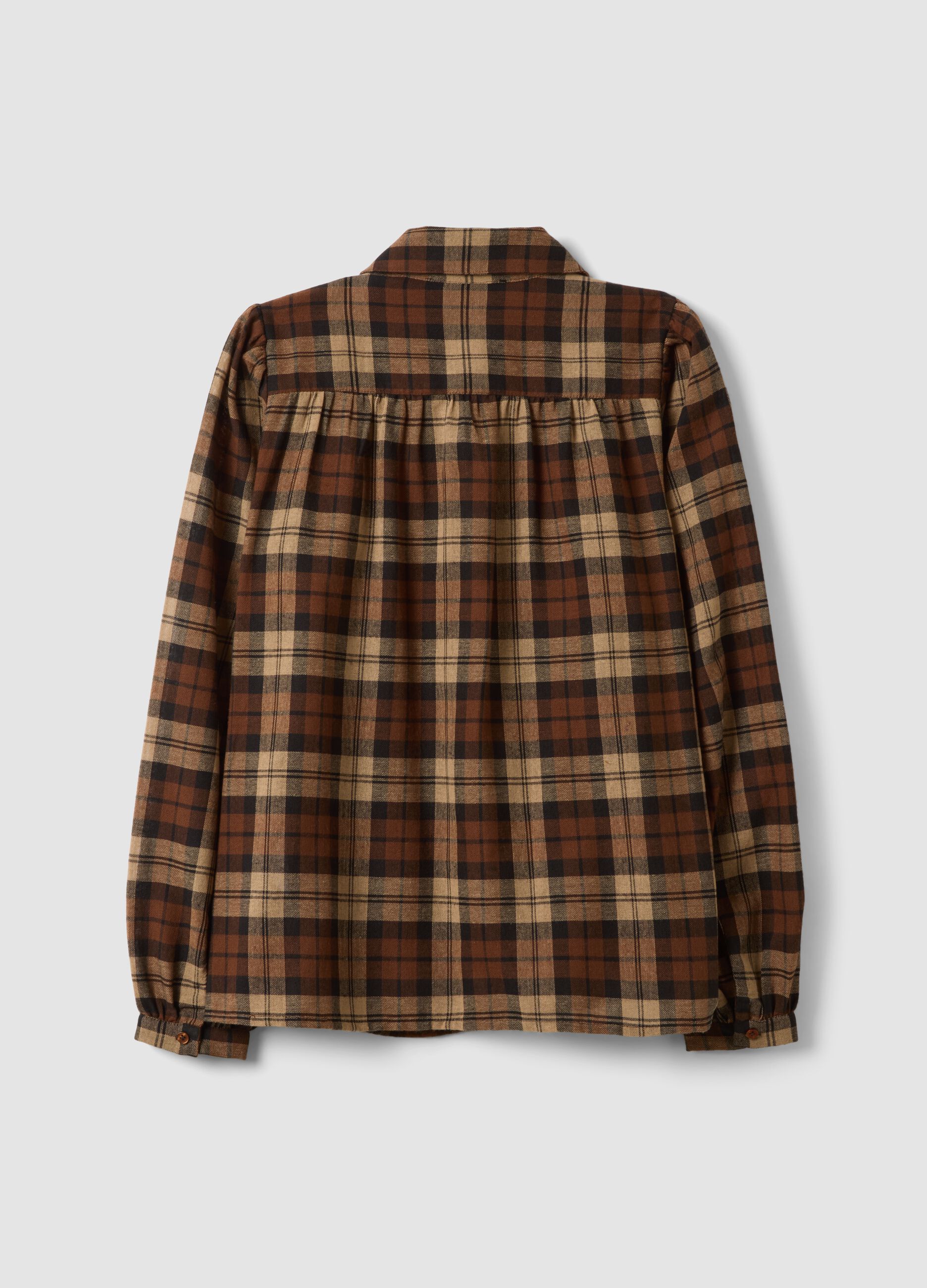 Brown checked shirt with classic collar