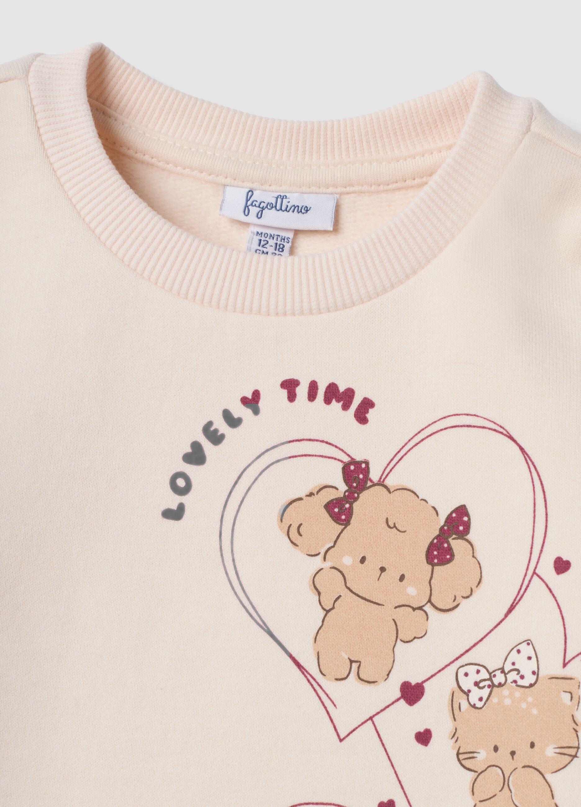 Beige pure cotton printed crew-neck sweatshirt