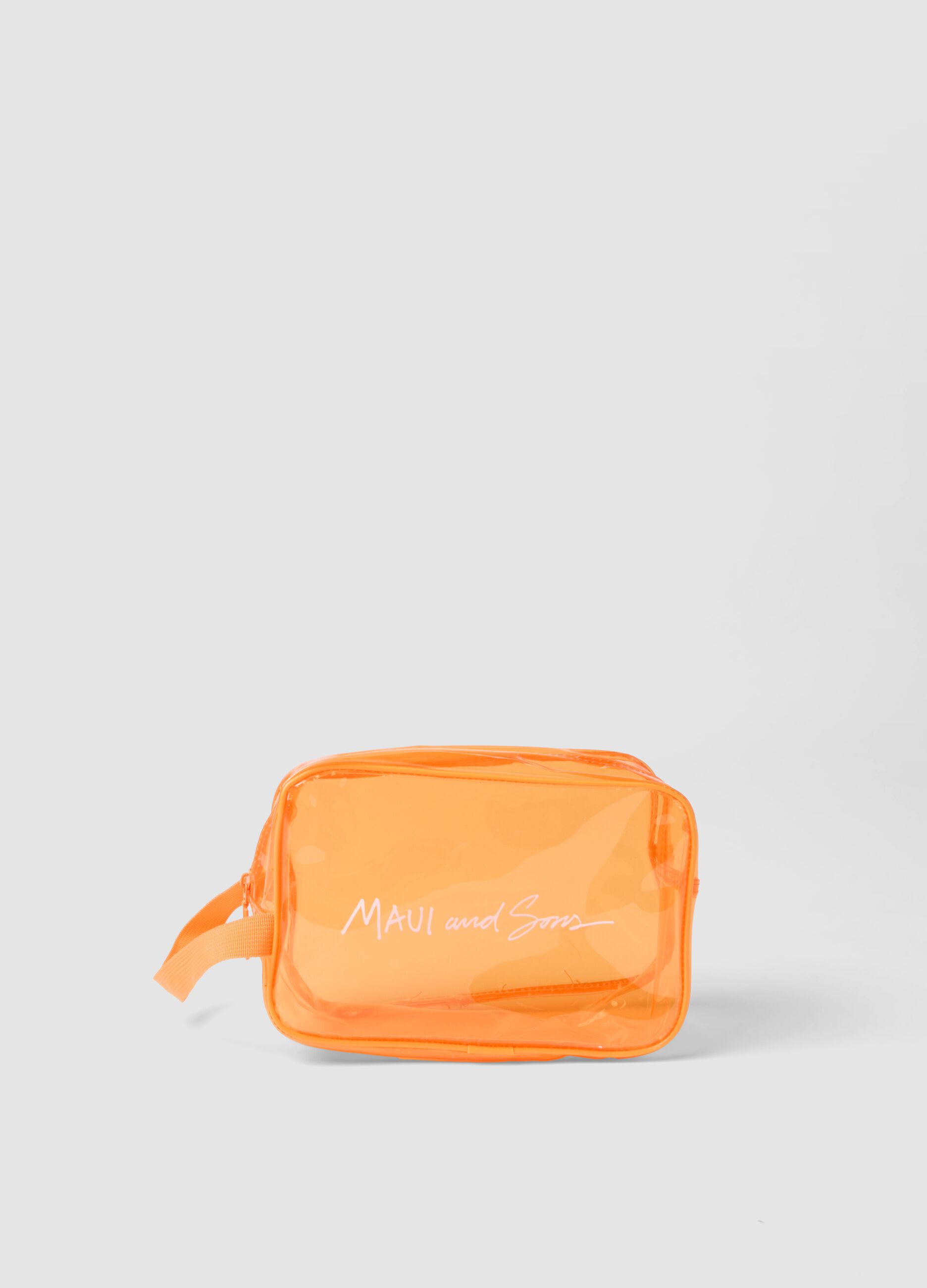 Orange toiletry bag with zip closure