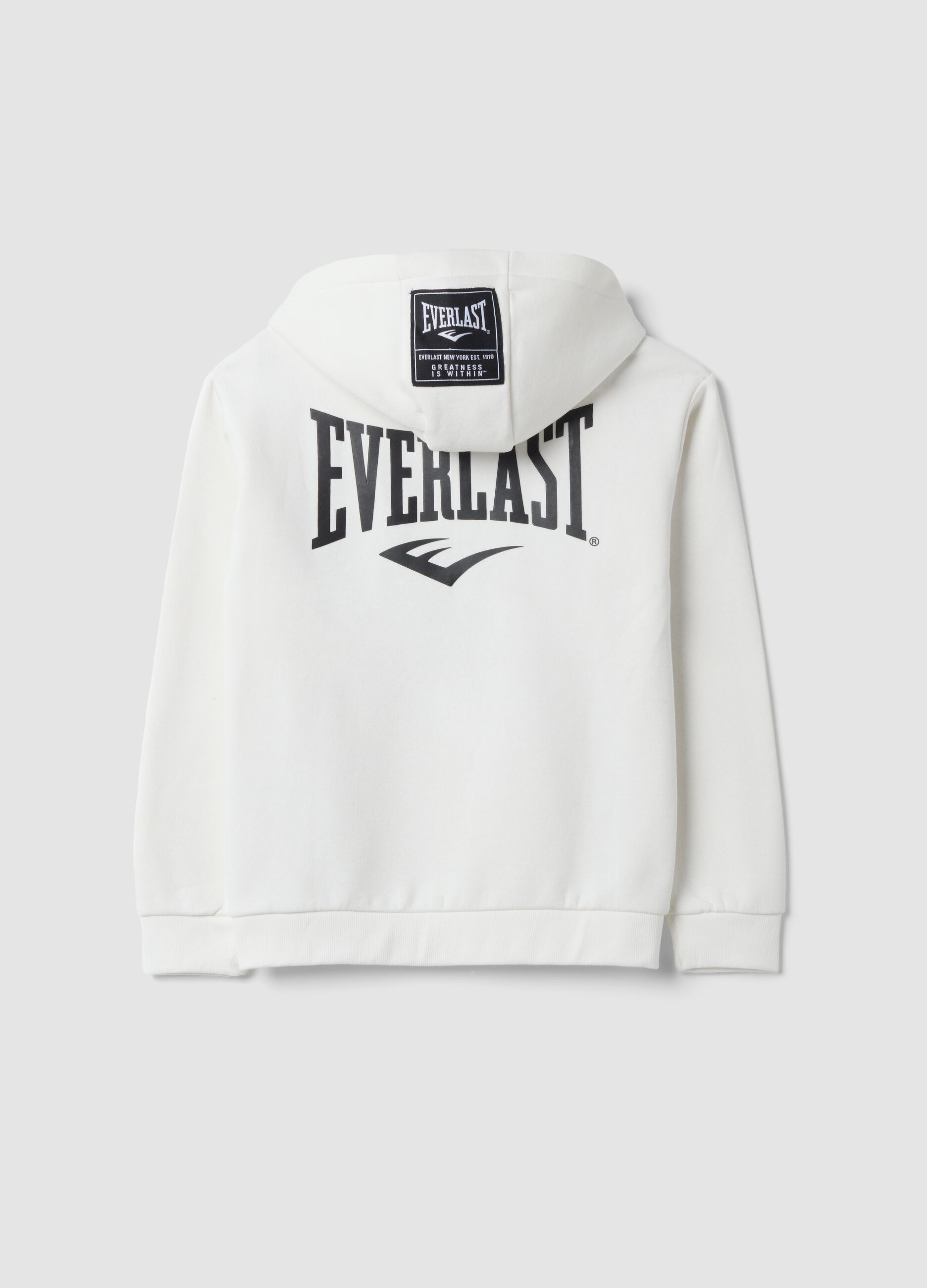 هودي أبيض بقبعة من مزيج القطن مع شعار Everlast
