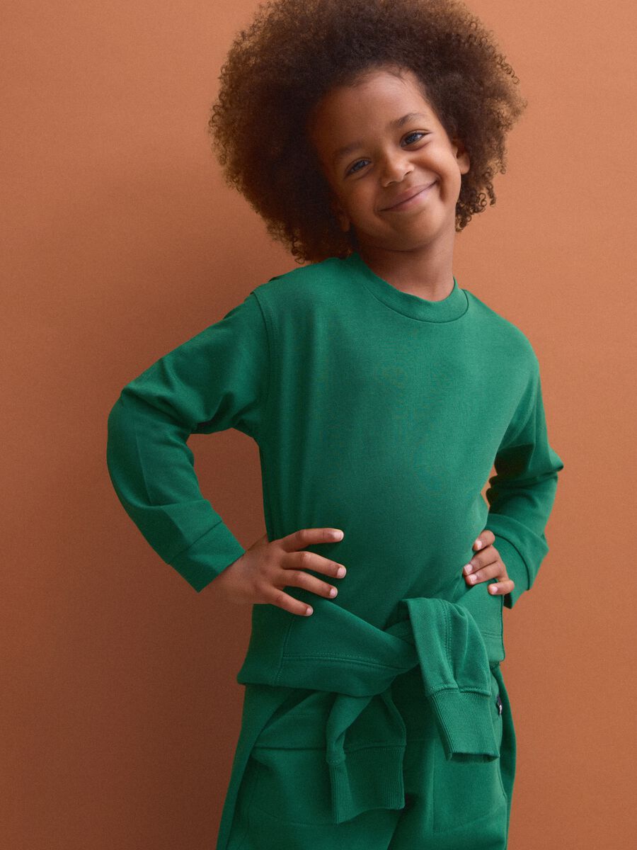 Green long-sleeve crew-neck pure cotton T-shirt for boys_0