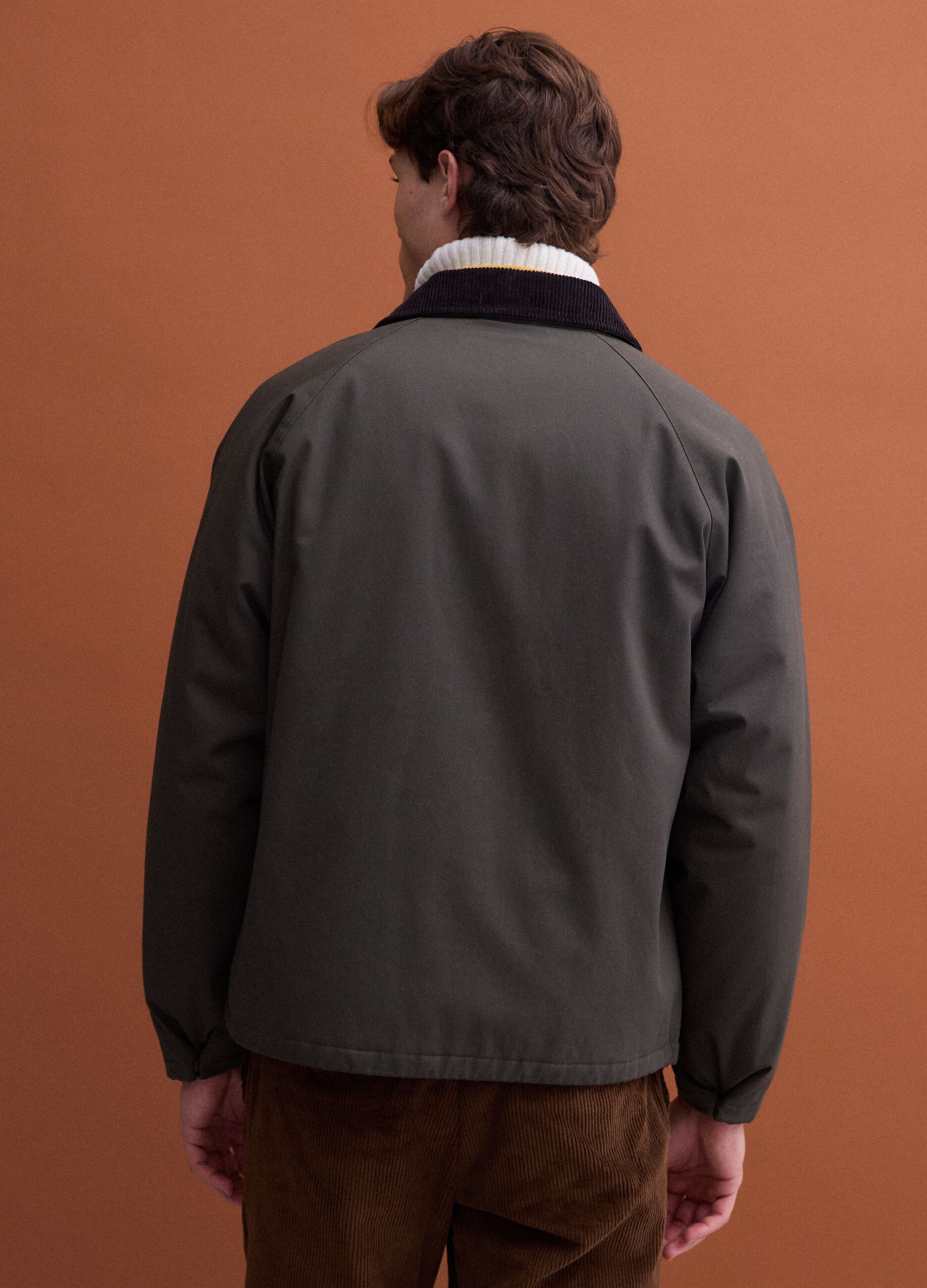 Green pure cotton jacket with velvet collar