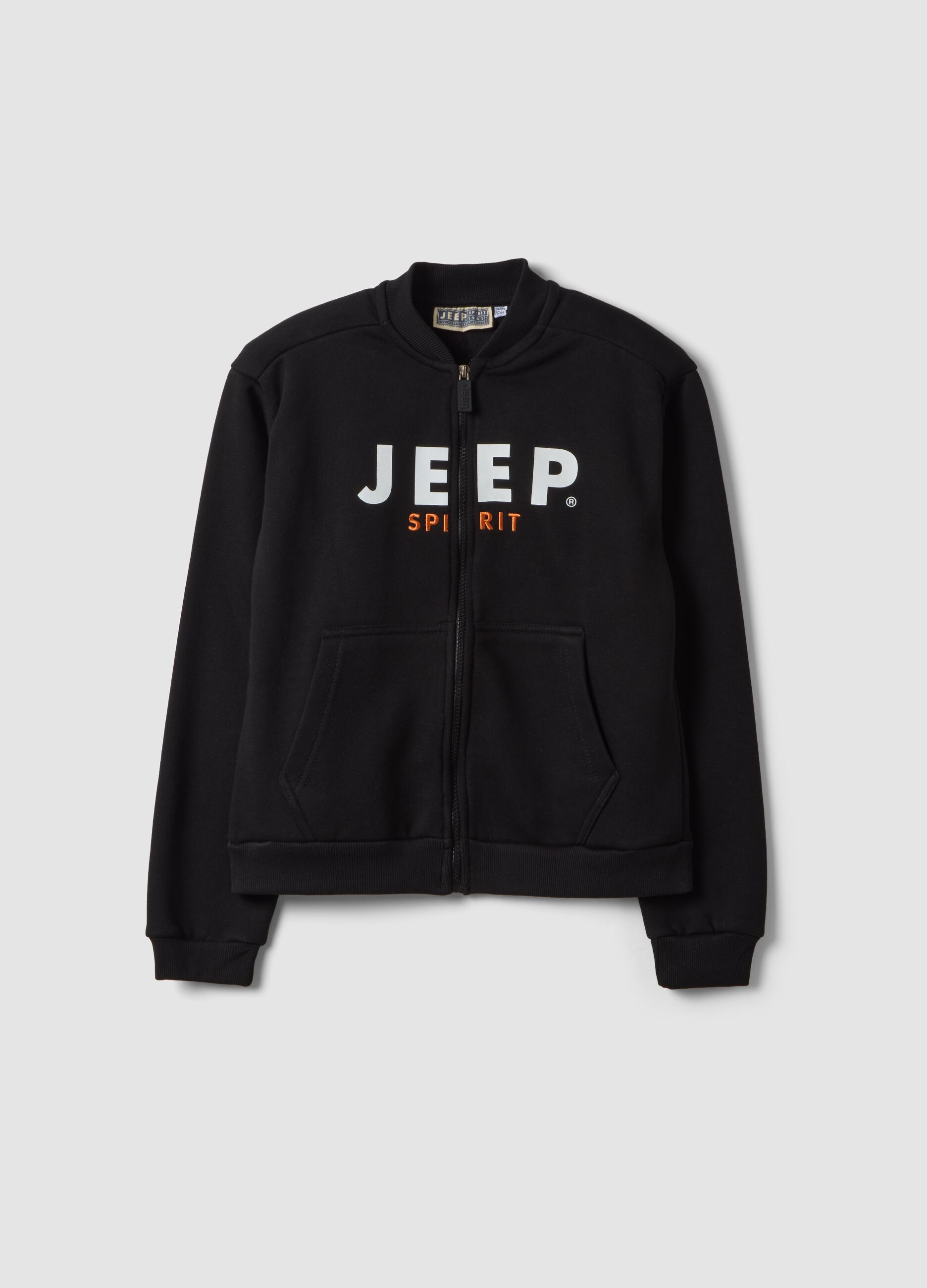 Black cotton-blend zip hoodie with front and back print
