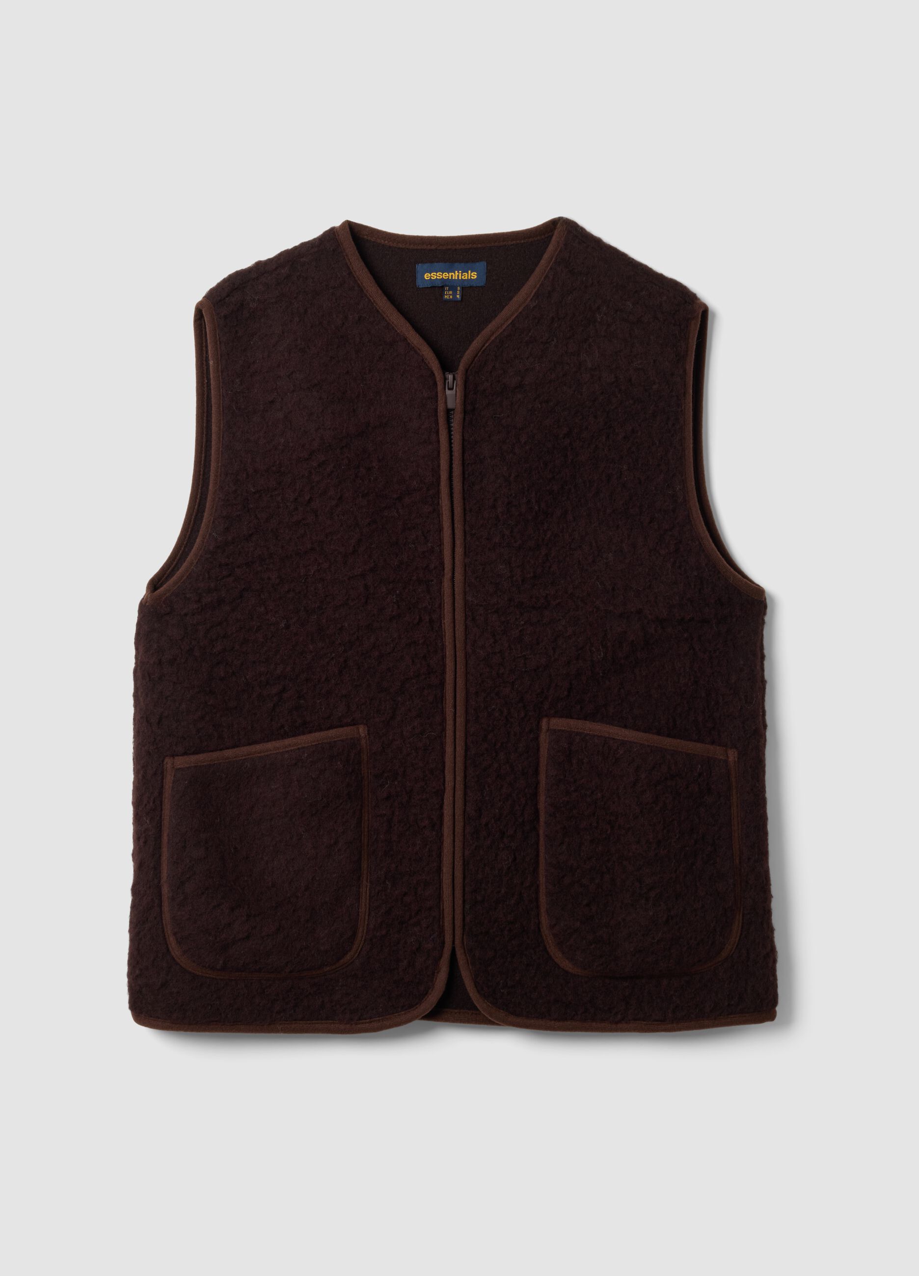 Brown oversized gilet in wool-blend sherpa
