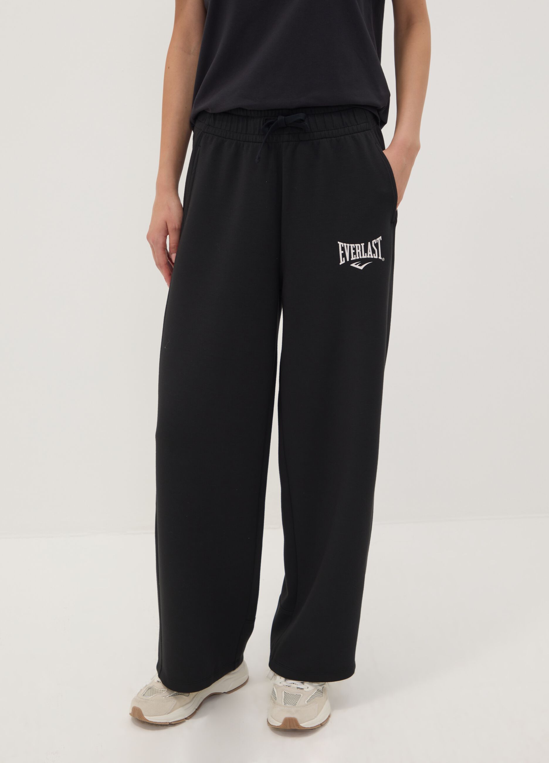 Black regular-fit stretch viscose jersey trousers