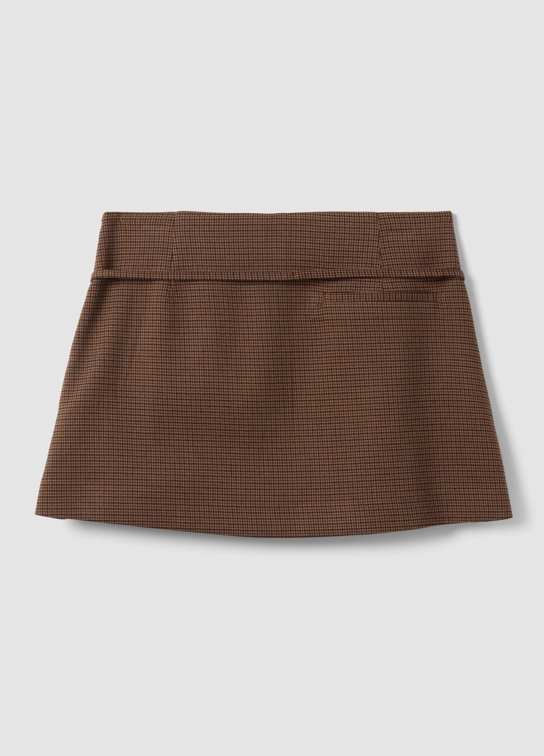 Brown stretch viscose mini skirt with belt