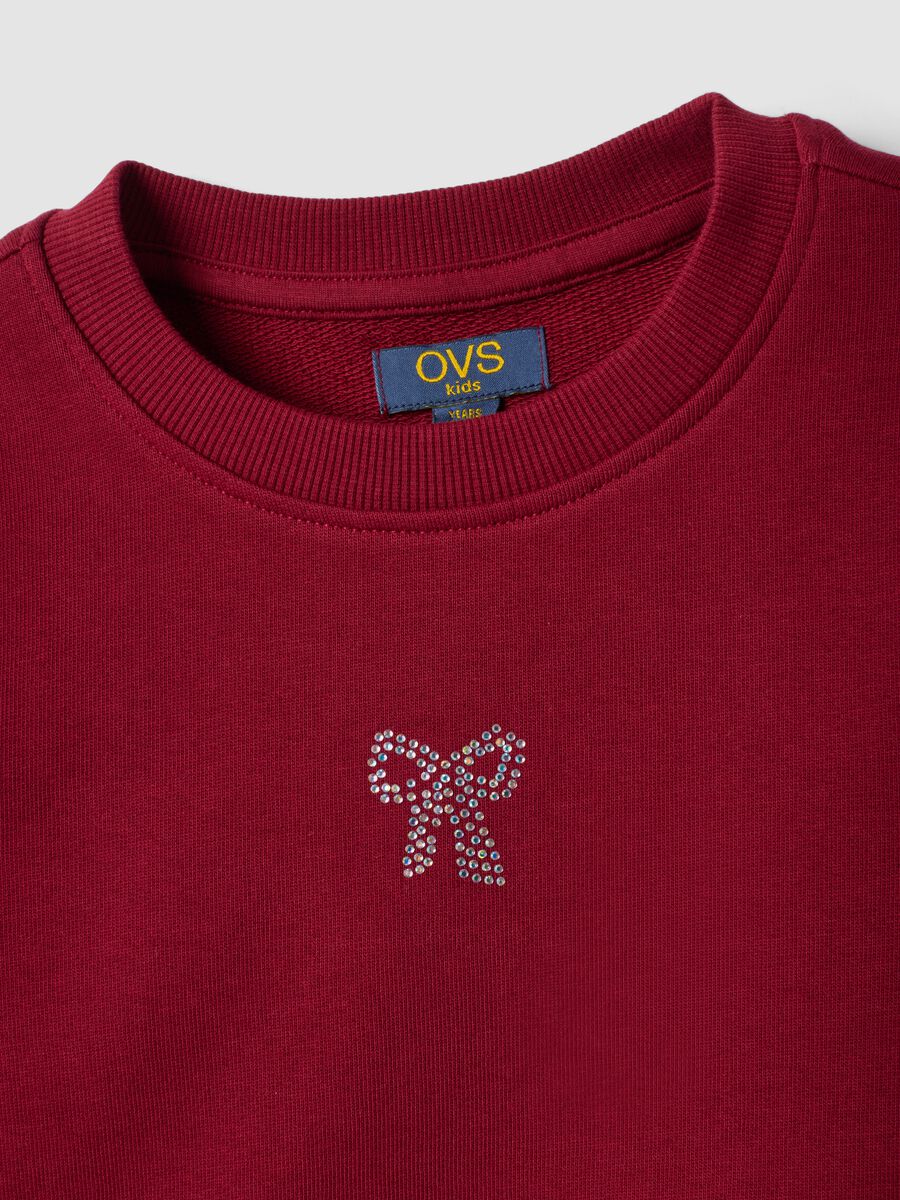 Red pure cotton crew-neck sweatshirt with bow for girls_2