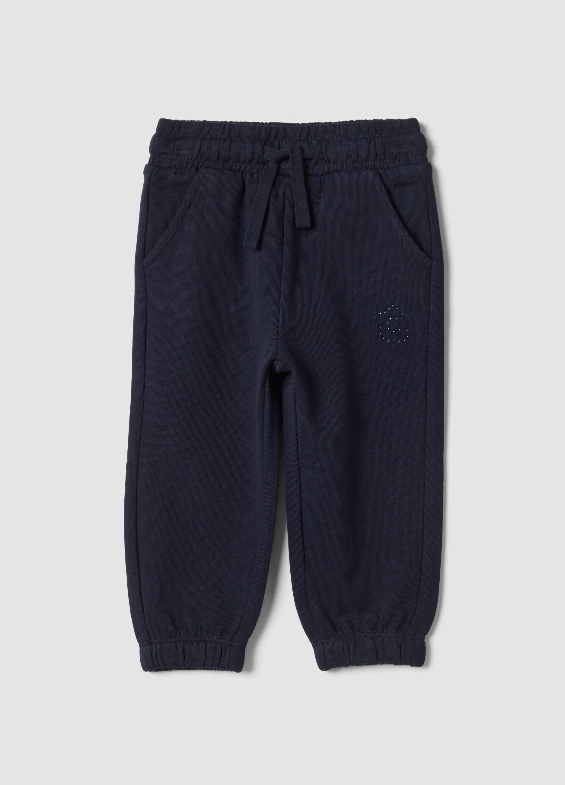 Blue pure cotton jogger trousers, regular fit