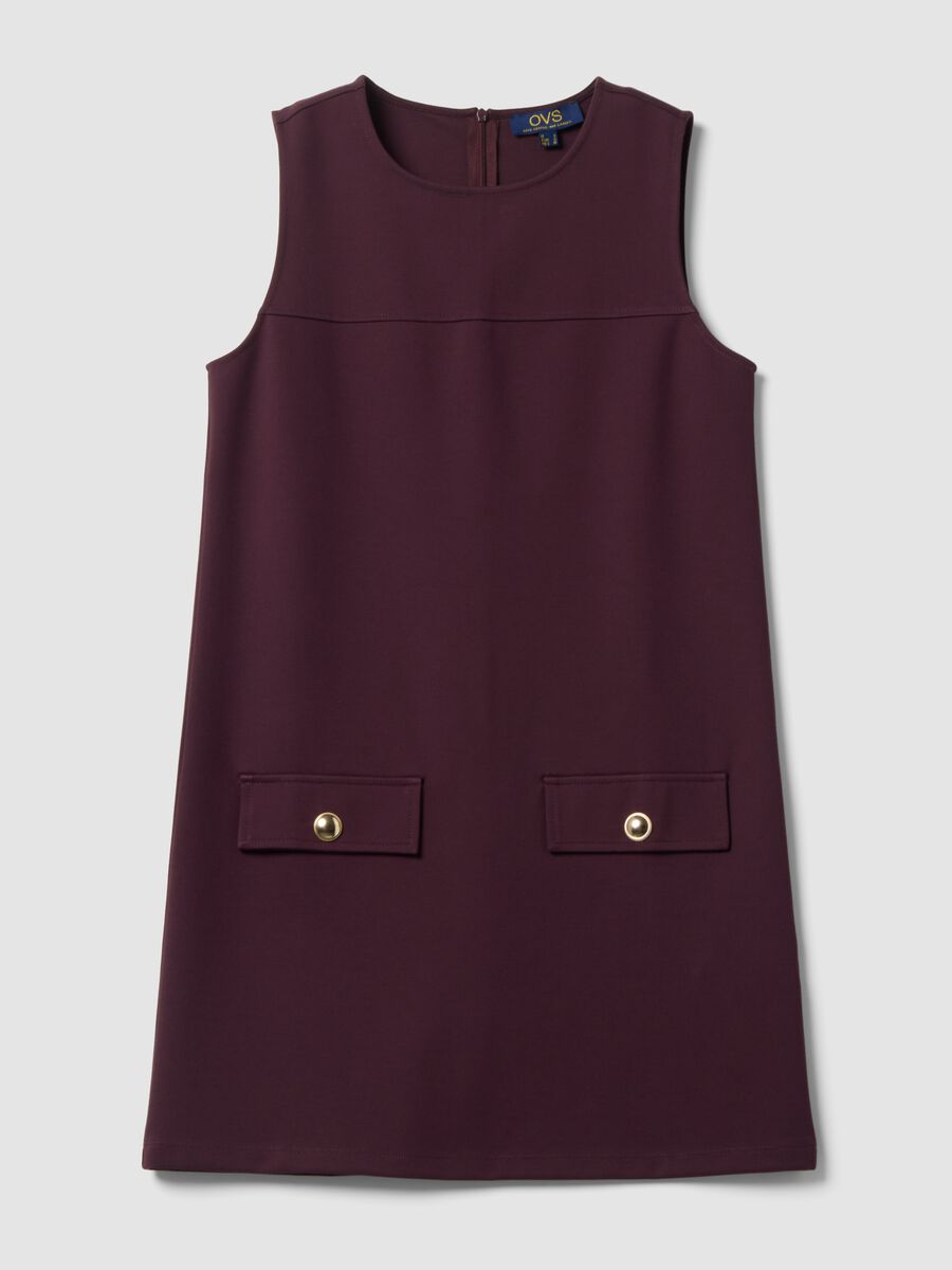 Burgundy sleeveless Milano stitch stretch viscose straight-fit dress_4