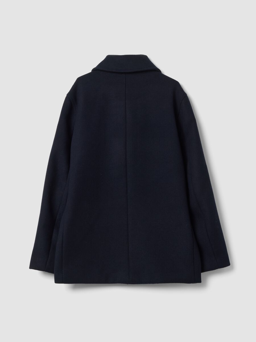 Navy blue double-breasted wool and viscose blend coat, regular fit_2