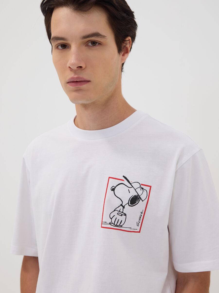 White pure cotton Peanuts print T-shirt, relaxed fit_0