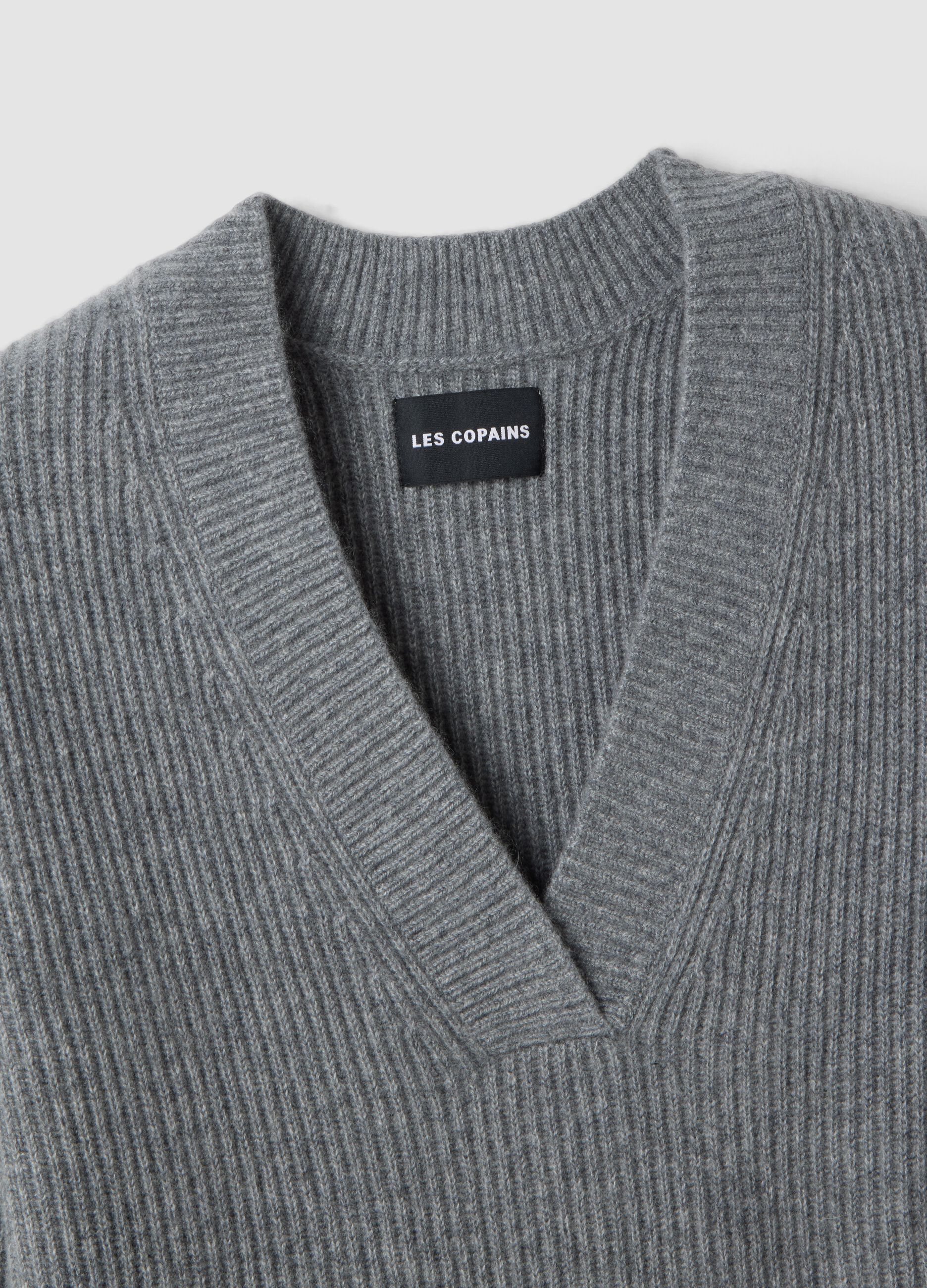 Grey marl pure cashmere deep V-neck oversized jumper
