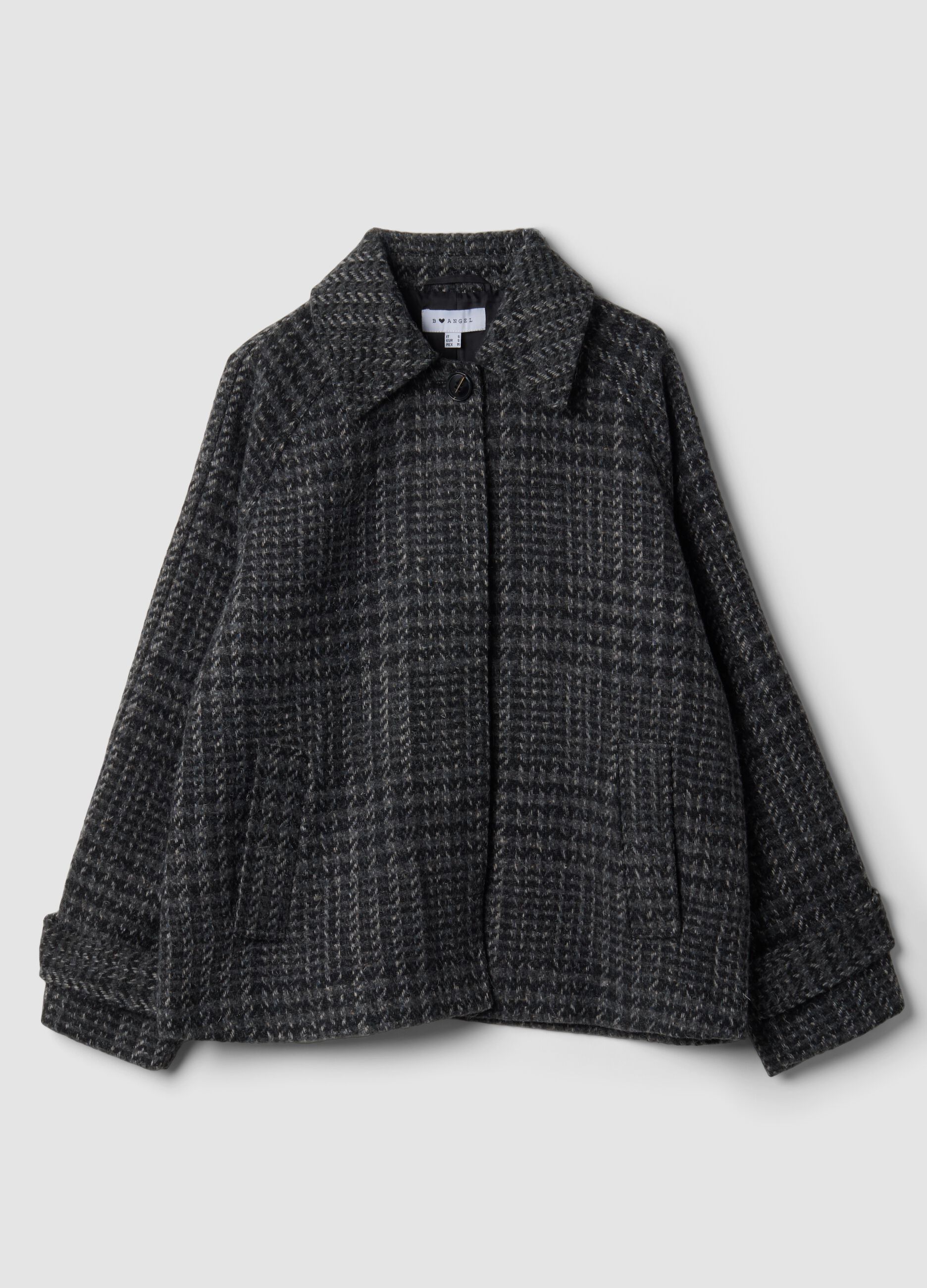 Grey houndstooth wool-blend coat