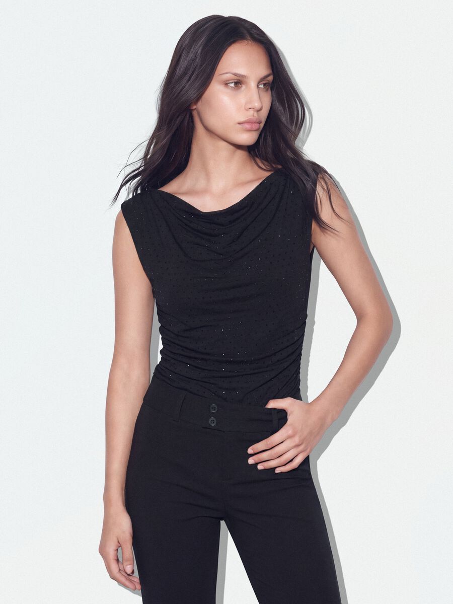 Black stretch bodysuit with rhinestones, fitted_0