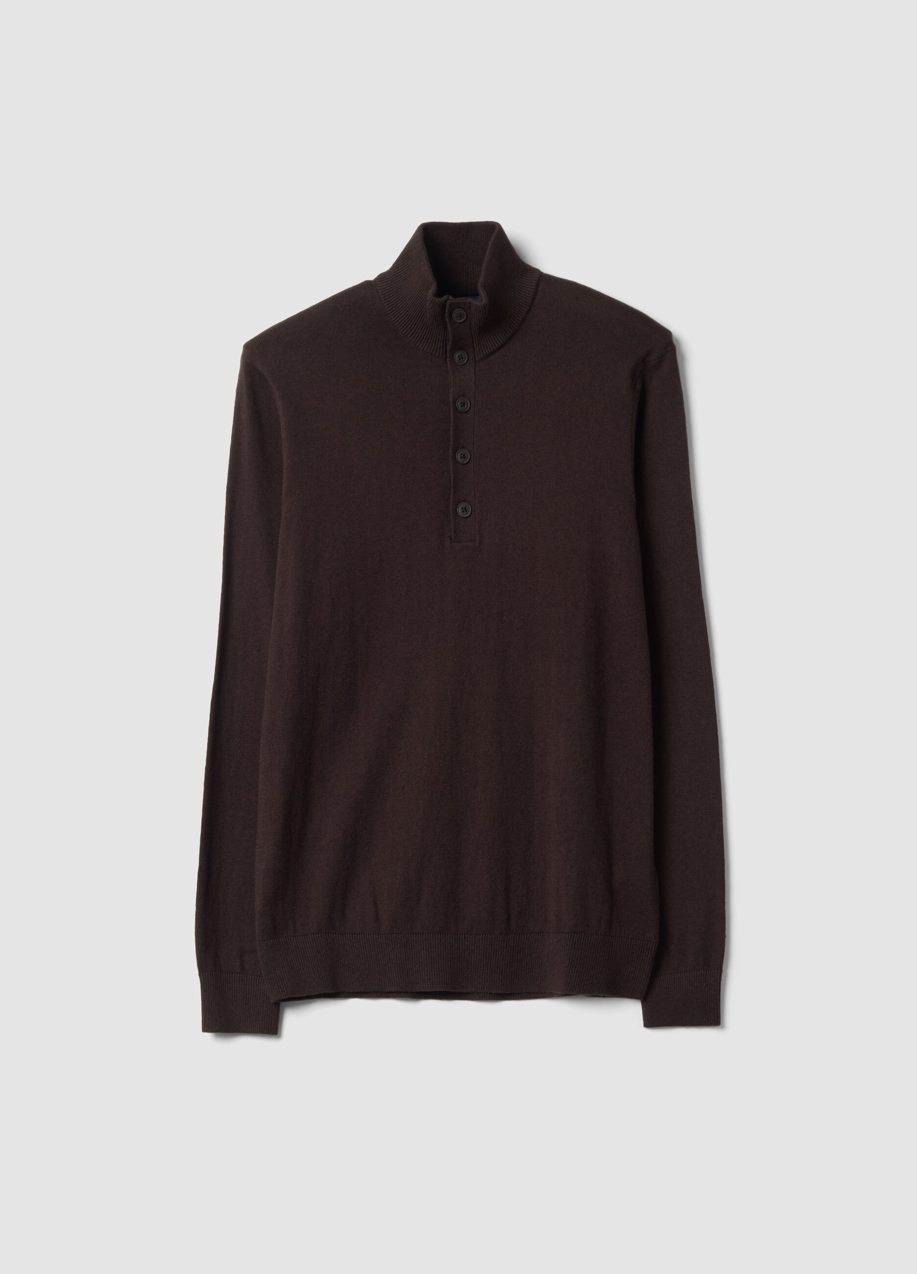 Brown cotton and cashmere blend jumper with collar