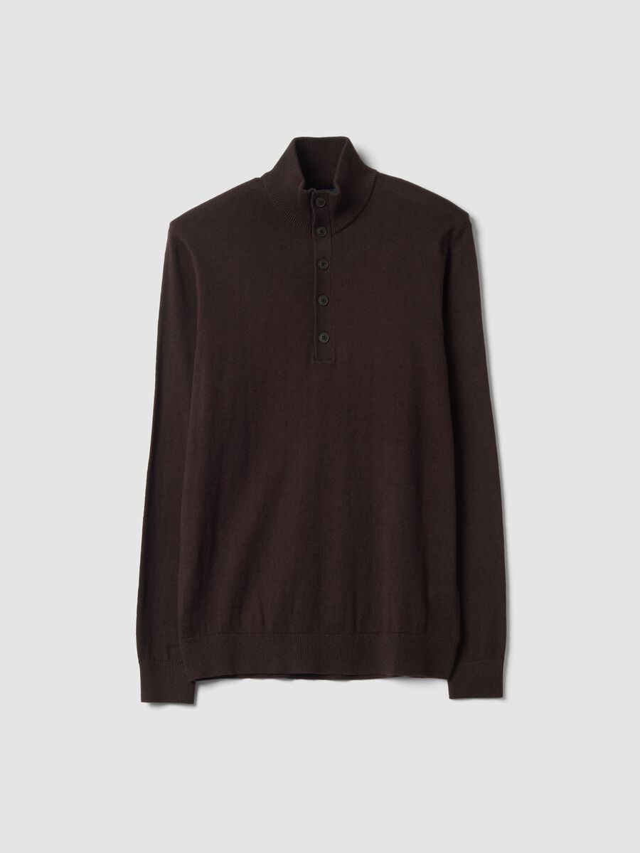 Brown cotton and cashmere blend jumper with collar_0