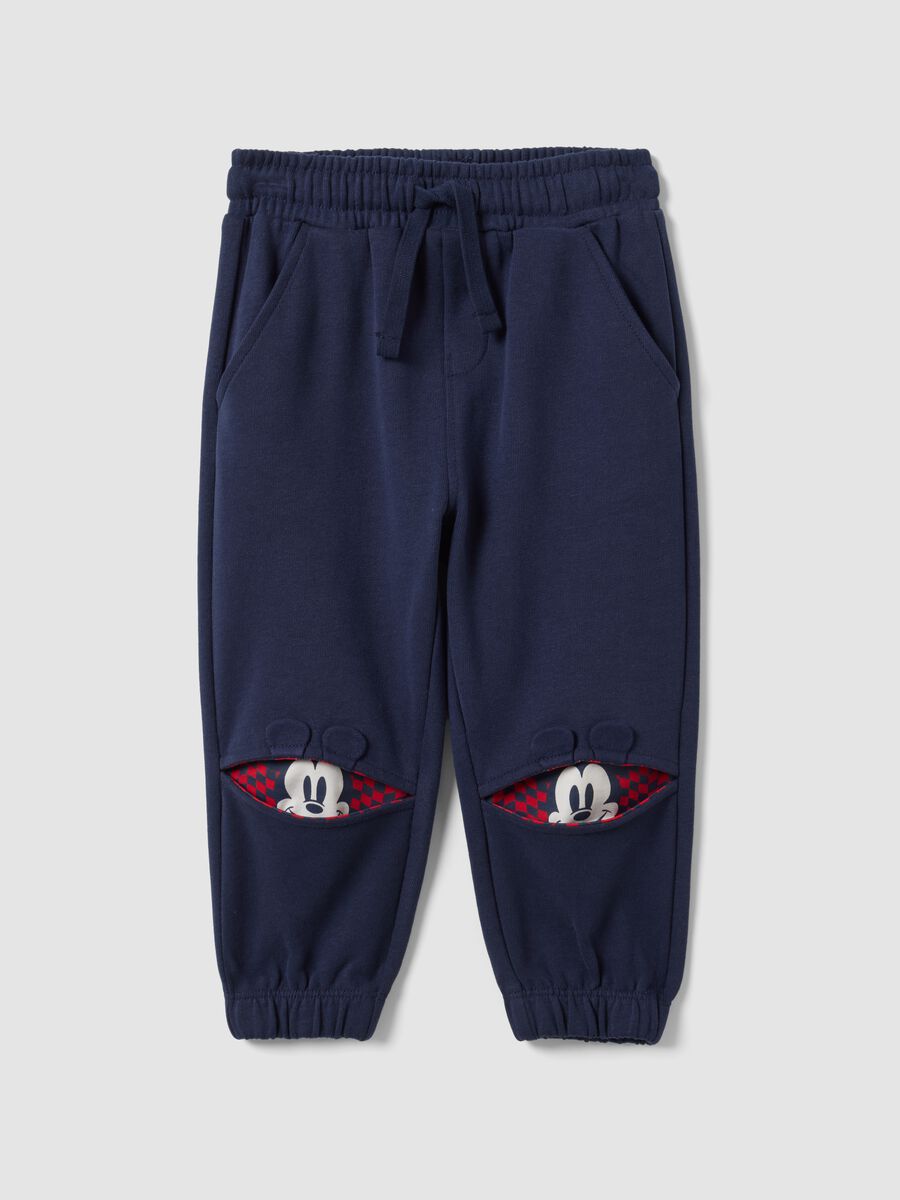 Blue organic cotton Mickey print joggers for baby boy_0