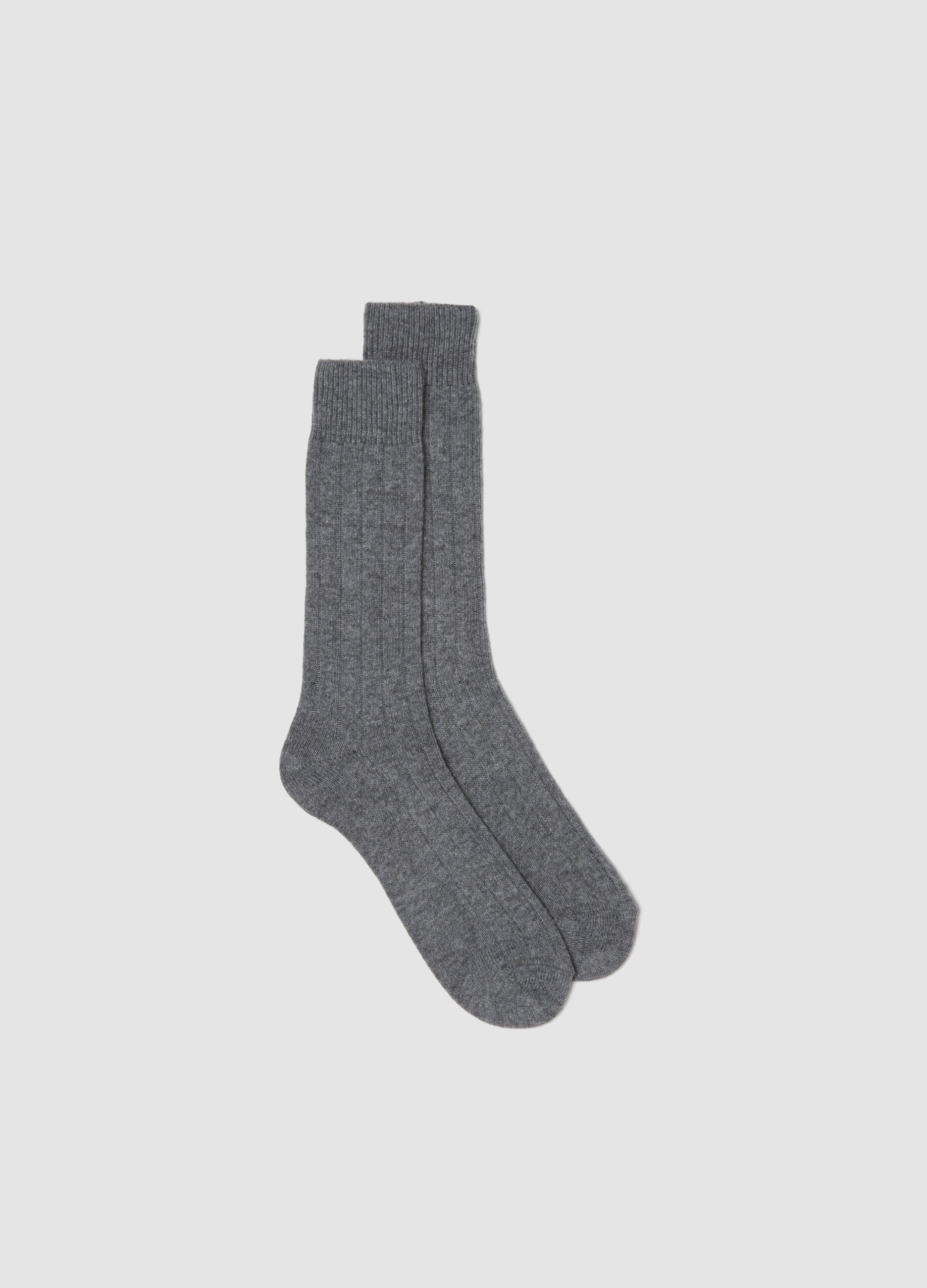 Calze midi grigie in lana, viscosa e cashmere elasticizzati