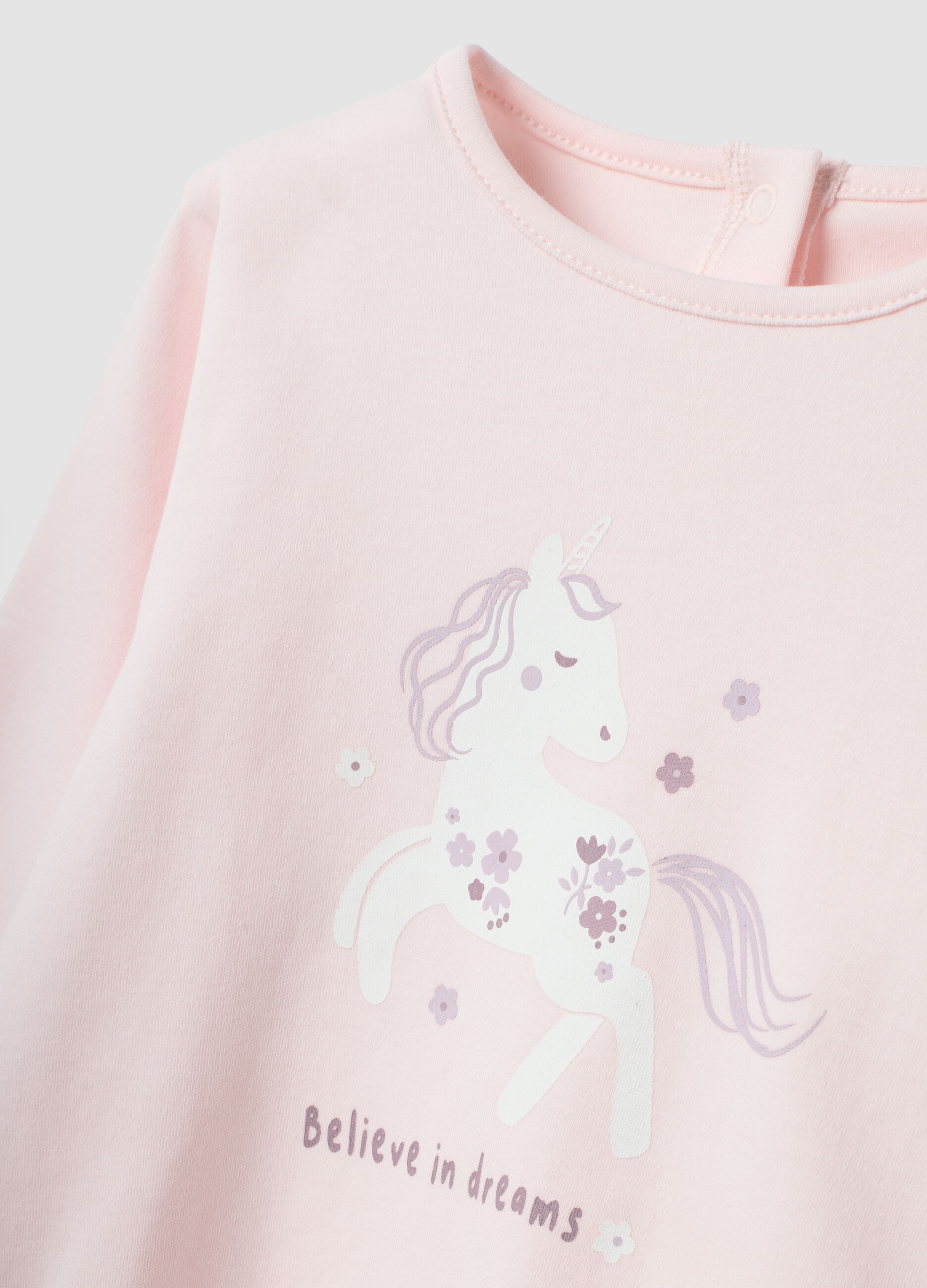 Pigiama rosa in puro cotone organico con stampa unicorno
