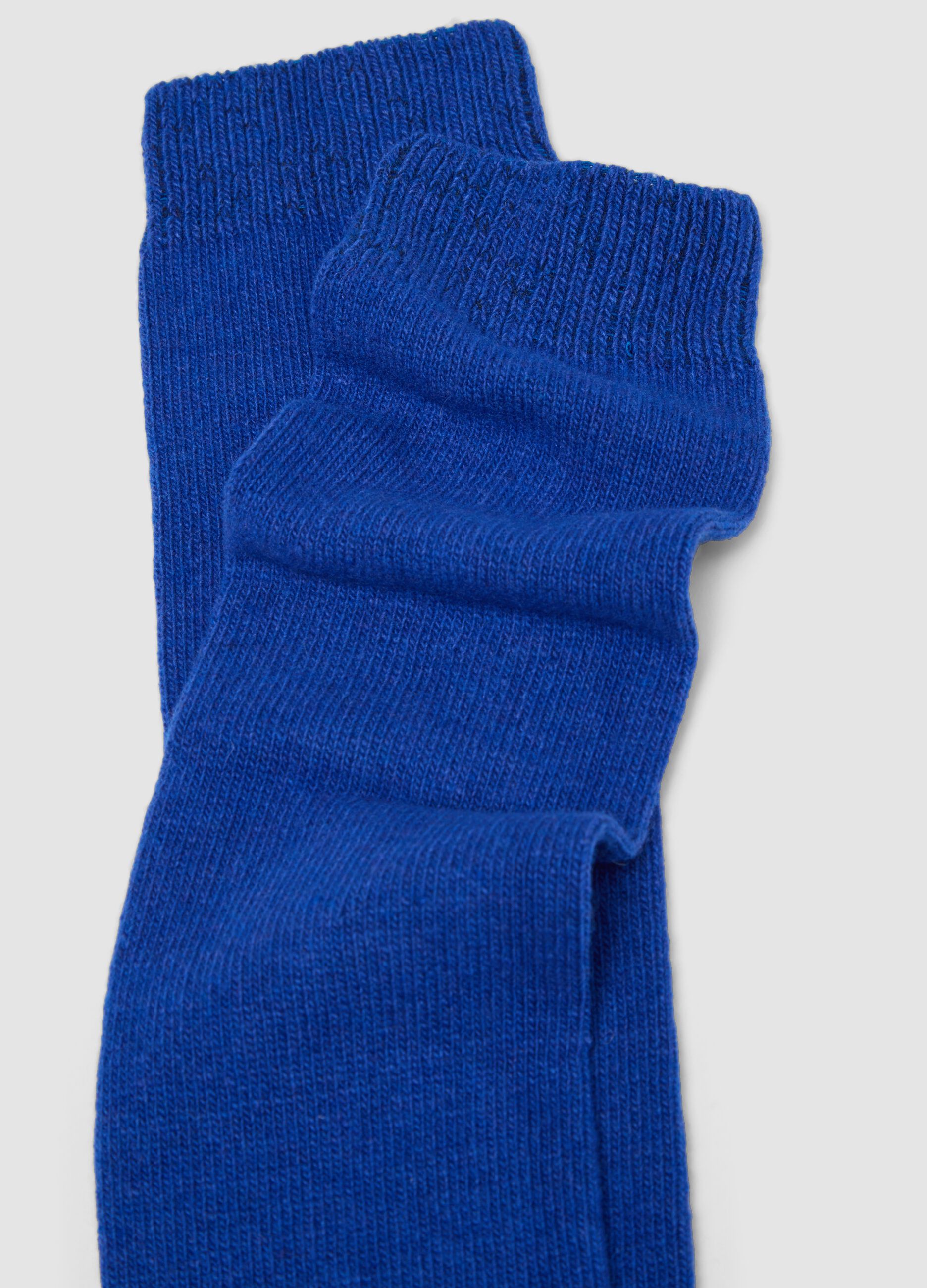 Royal blue long socks in wool, viscose and stretch cashmere