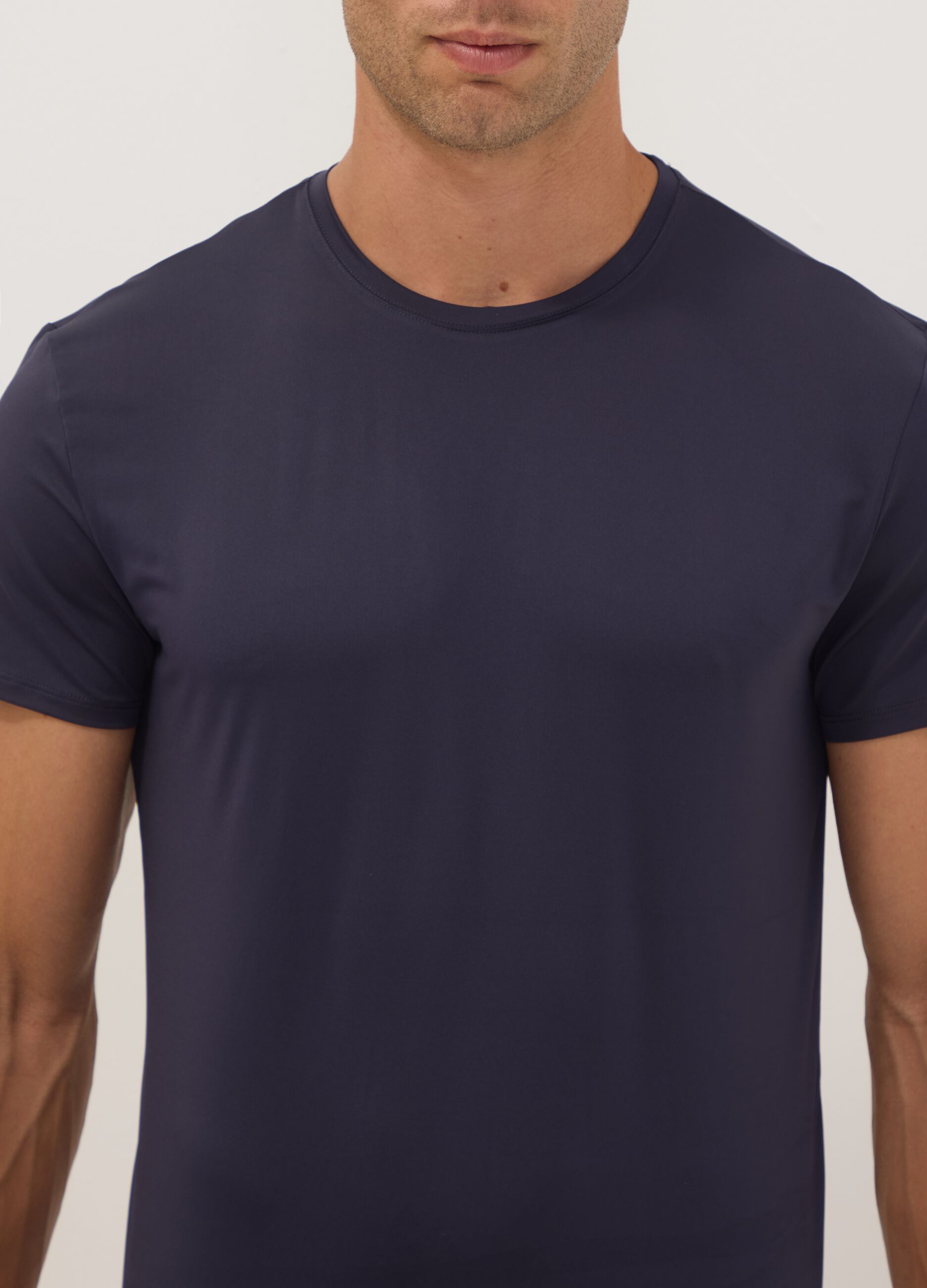 Twin pack of blue stretch microfibre T-shirts, regular fit