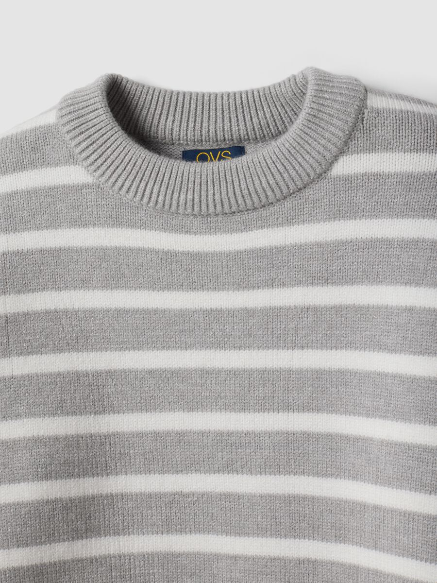 Grey striped viscose-blend crew-neck jumper_1