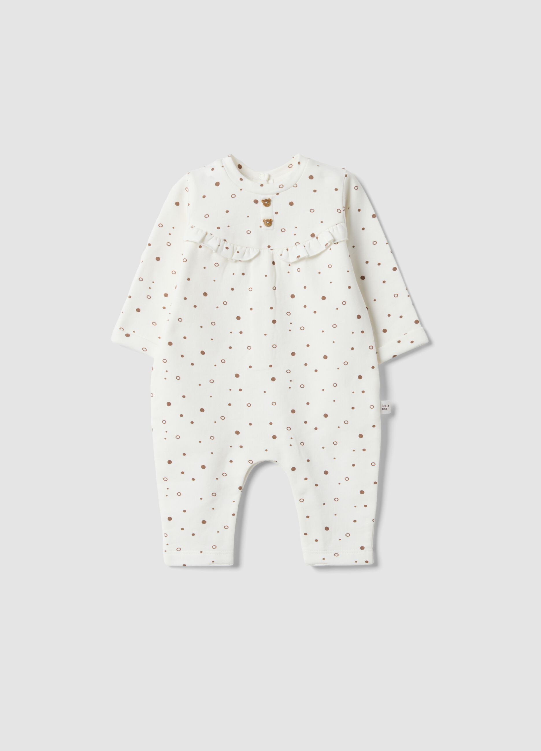 White pure organic cotton polka-dot baby sleepsuit