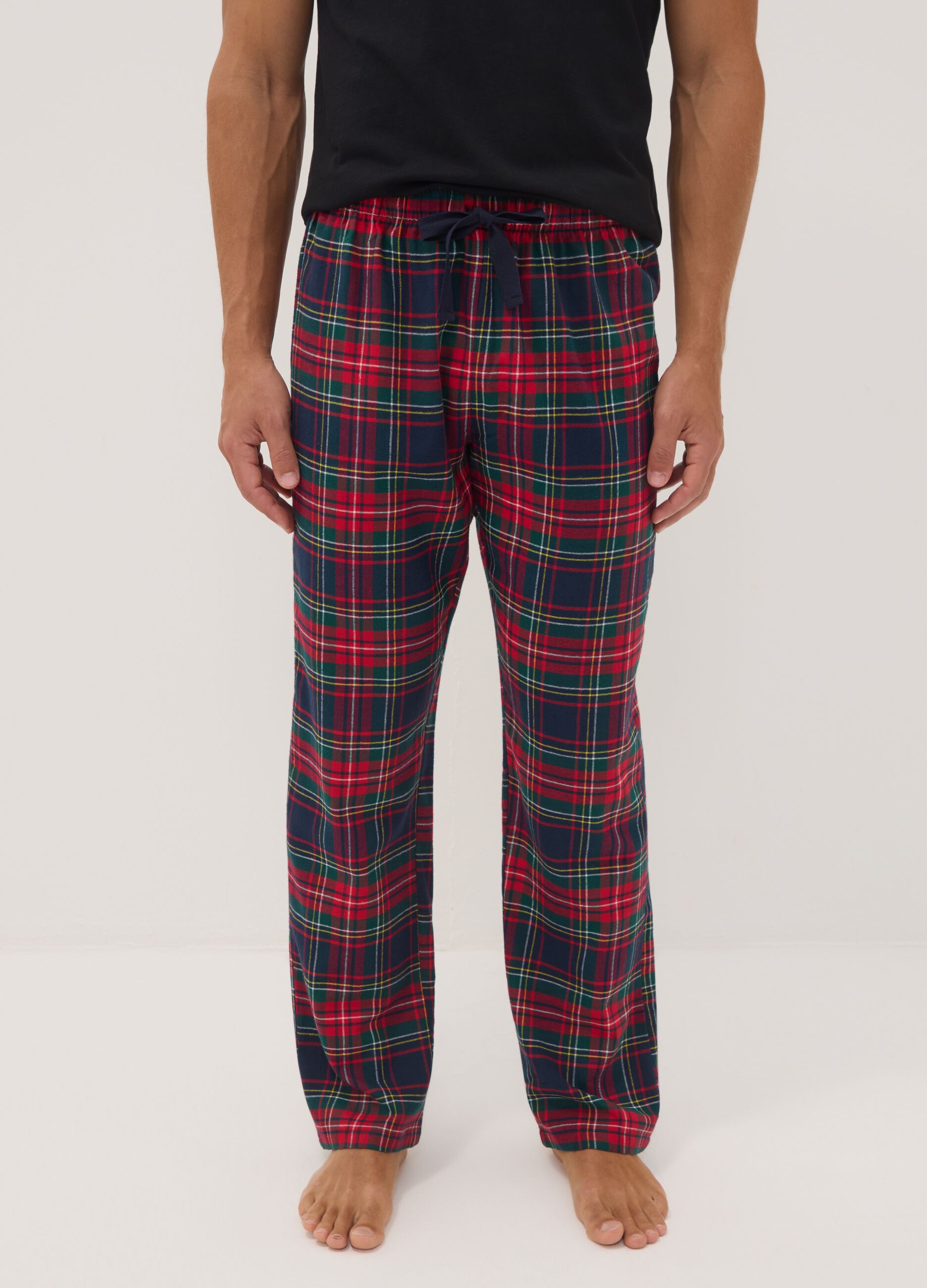 Red checked organic cotton flannel pyjama trousers
