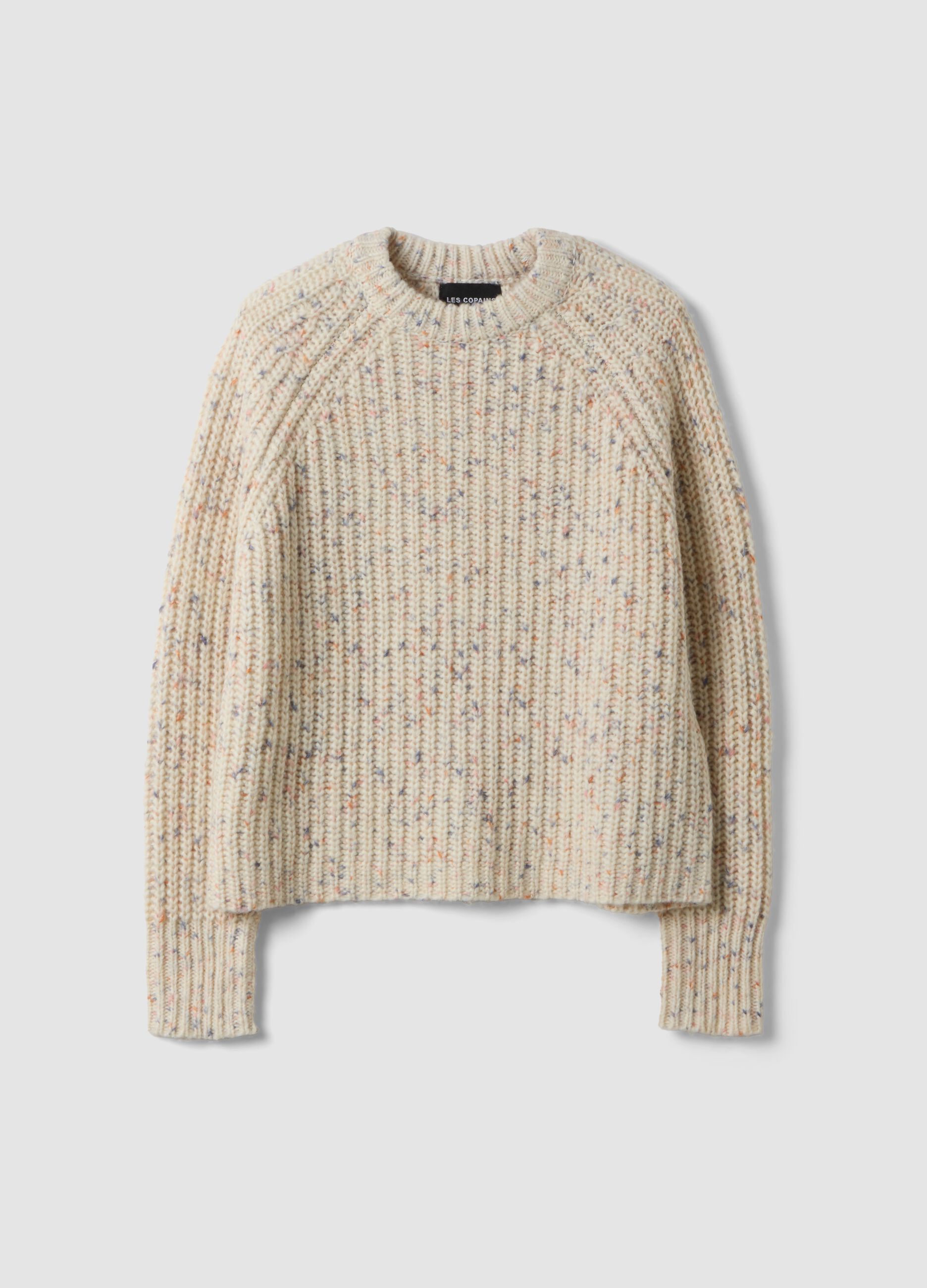 Maglione ecr&ugrave; in misto lana girocollo con fantasia over fit