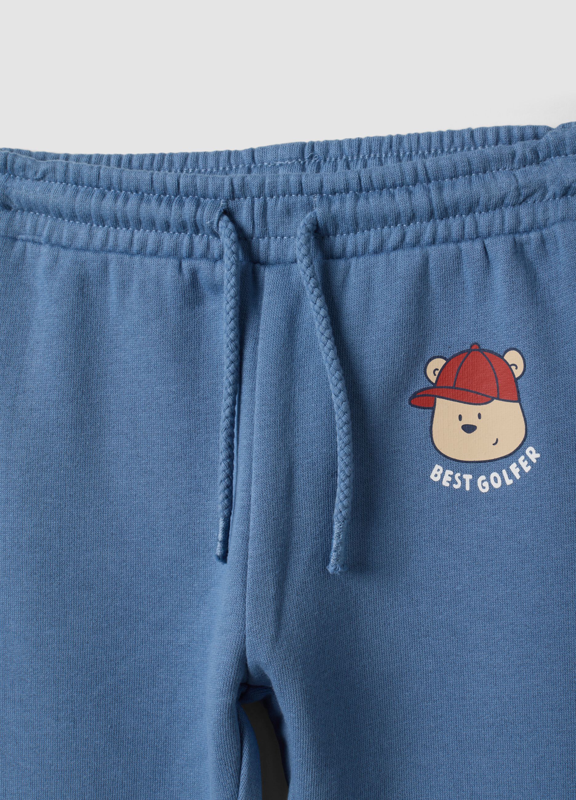 Blue pure cotton jogging set with teddy bear print