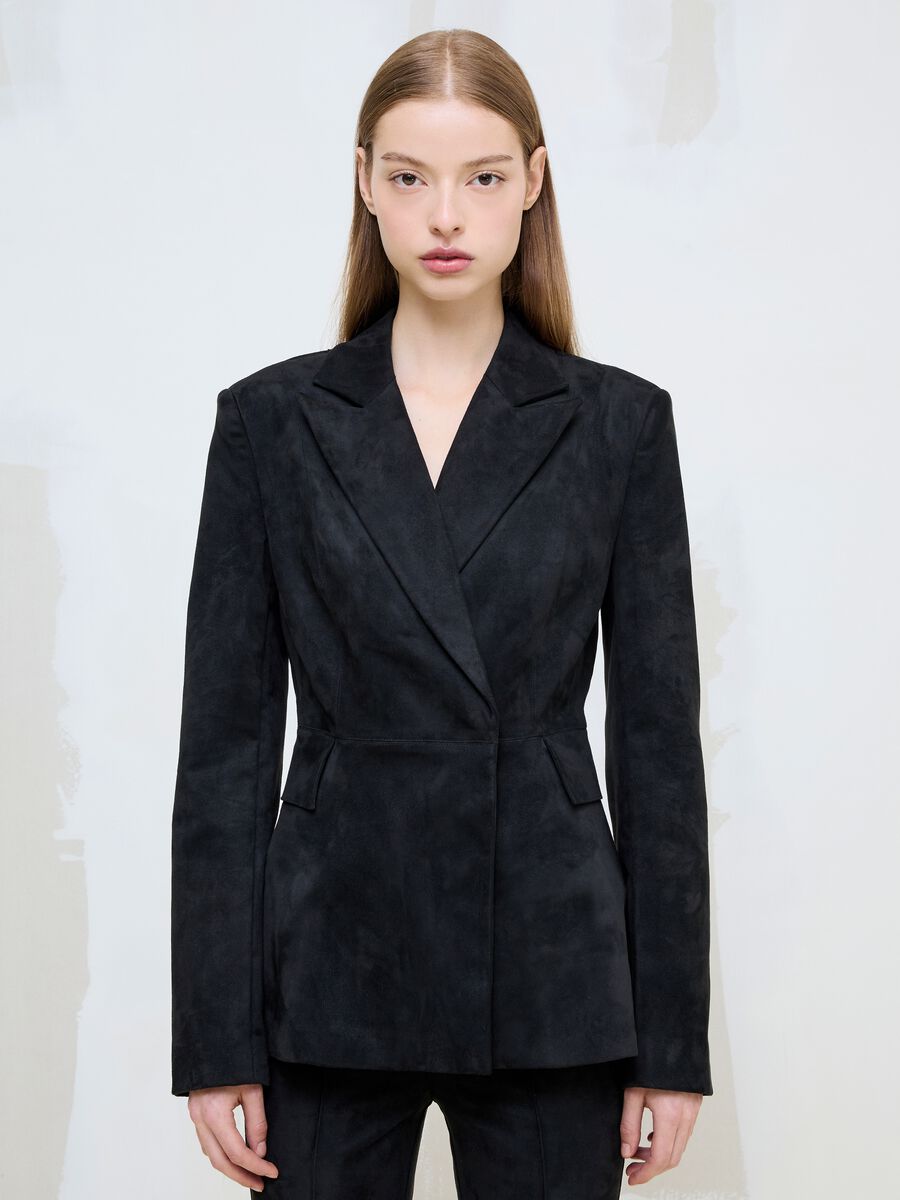 Black Faux Suede Blazer_5