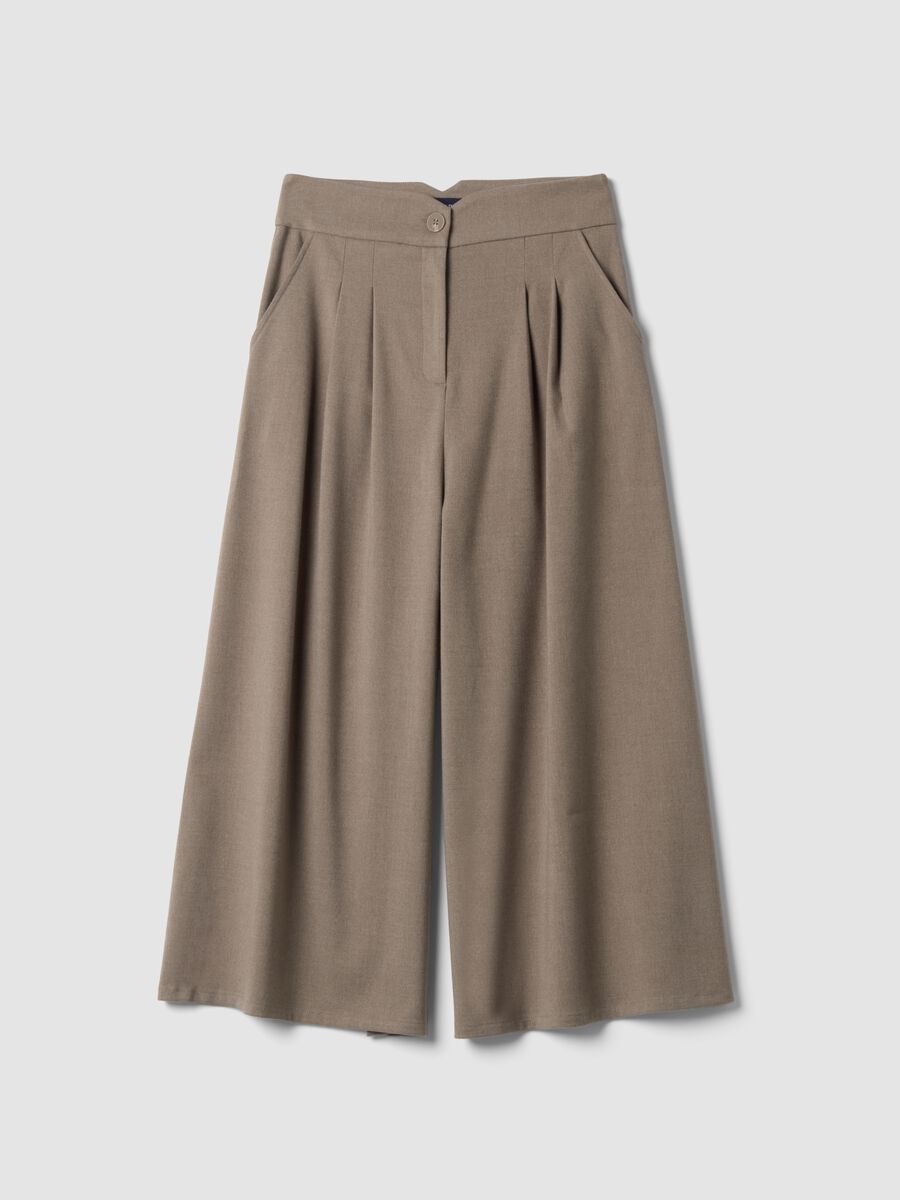 Beige wide-leg trousers in stretch viscose_0