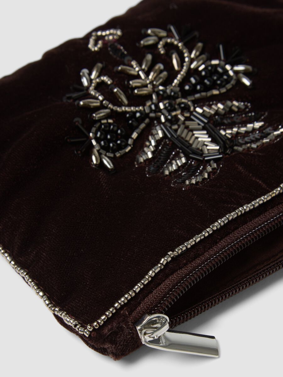 Pochette marrone con ricami di perline e zip_2