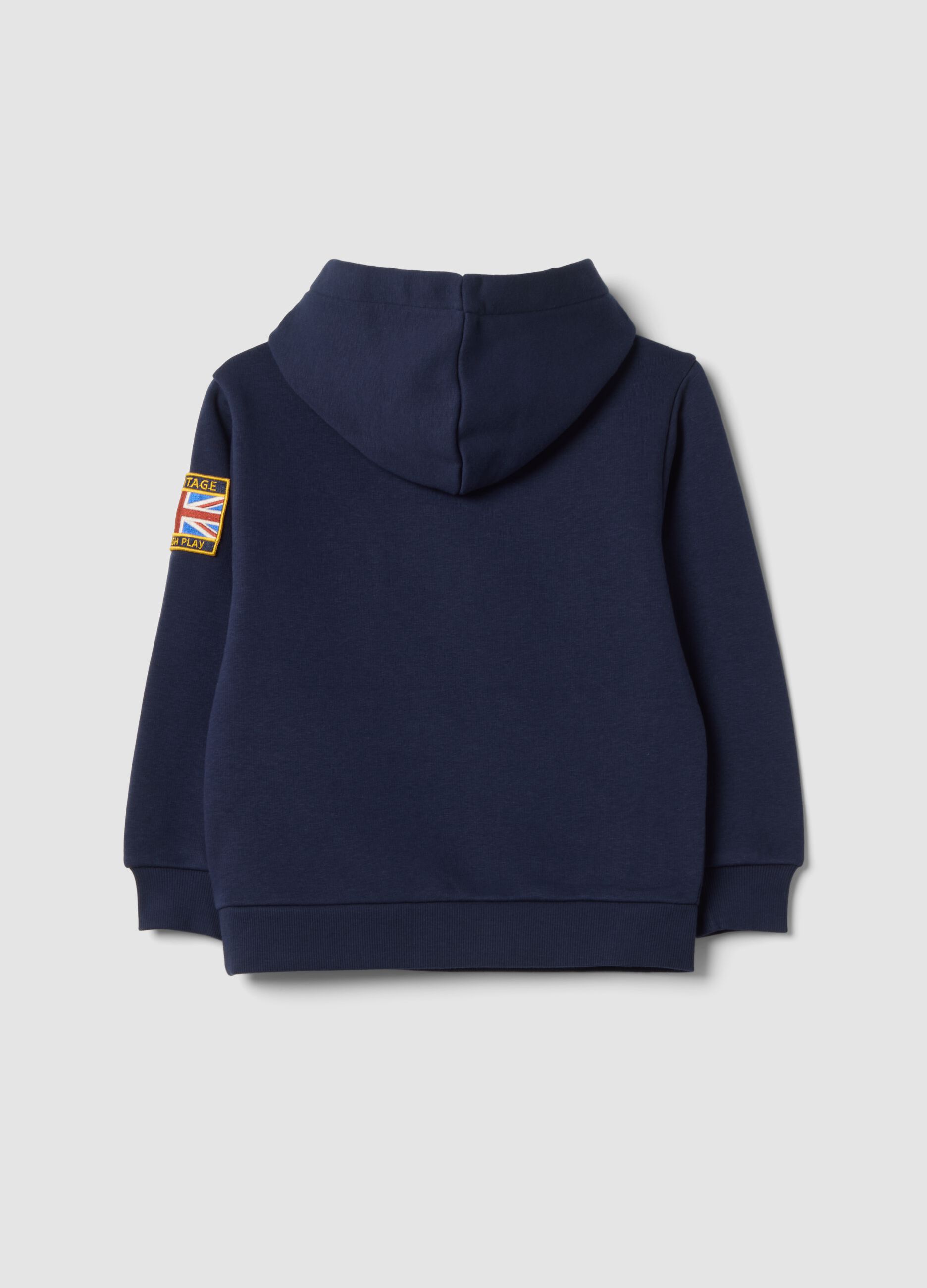 Felpa blu indigo con cappuccio in misto cotone e bottone regular fit