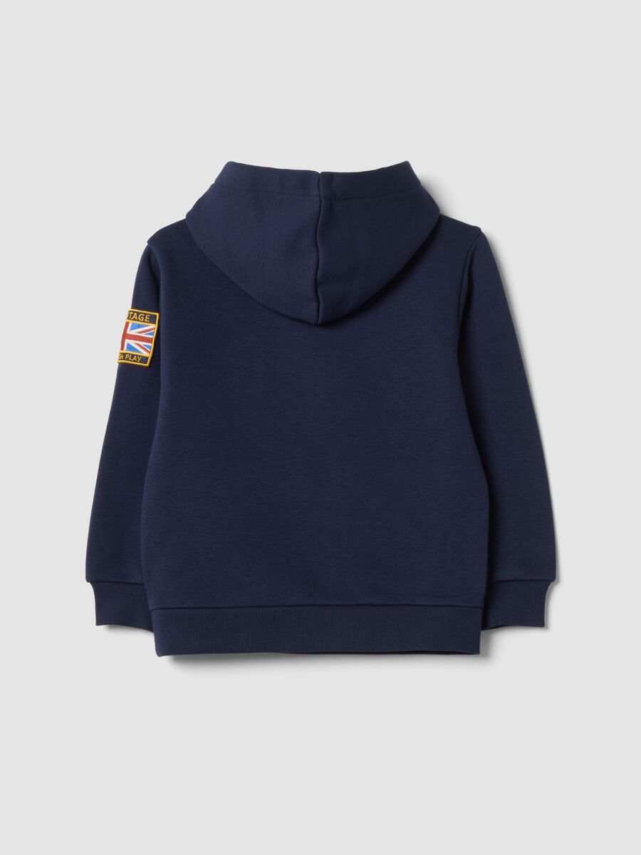 Indigo blue hooded cotton-blend sweatshirt with button, regular fit_1
