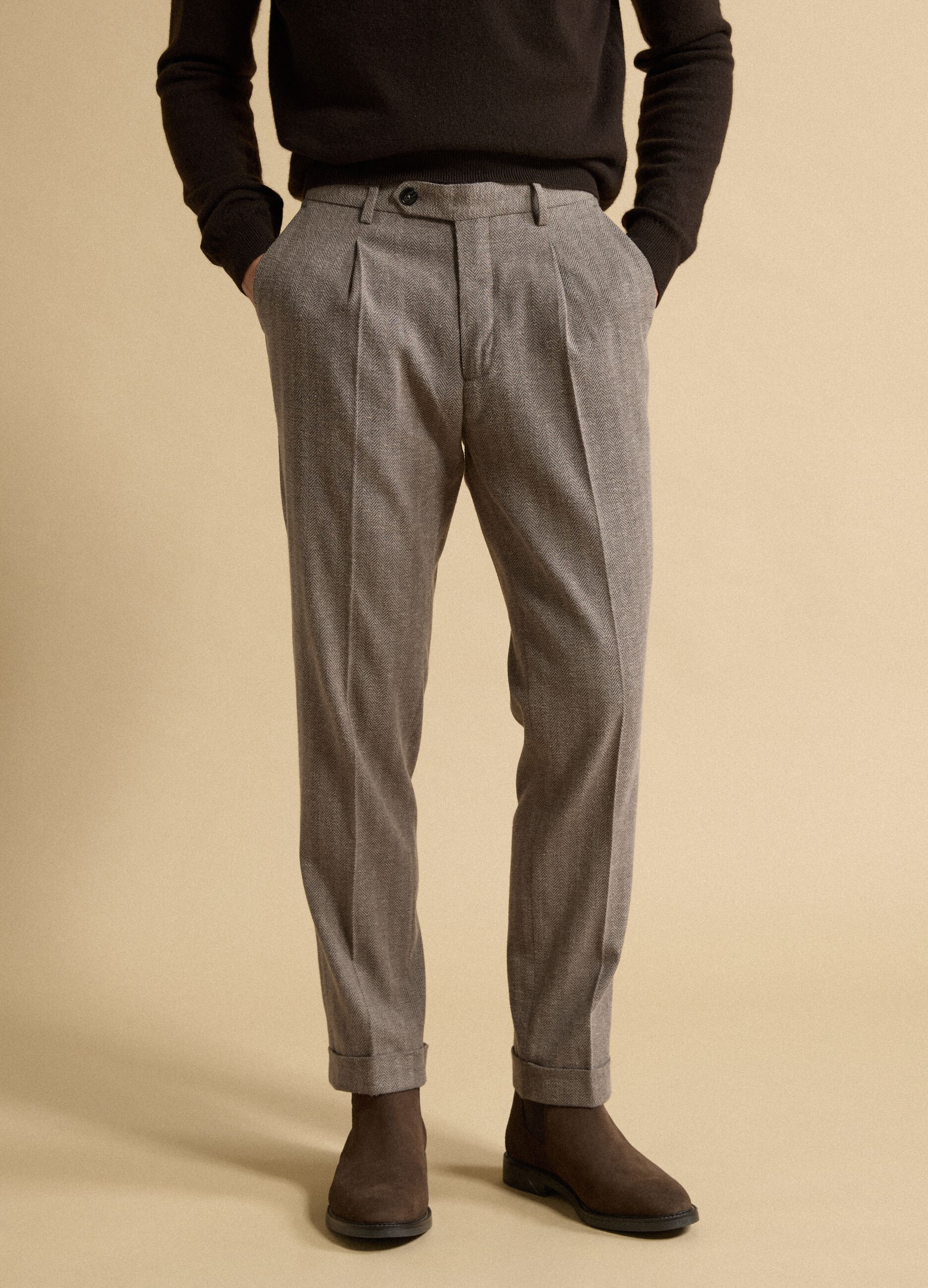 Grey regular-fit stretch viscose trousers