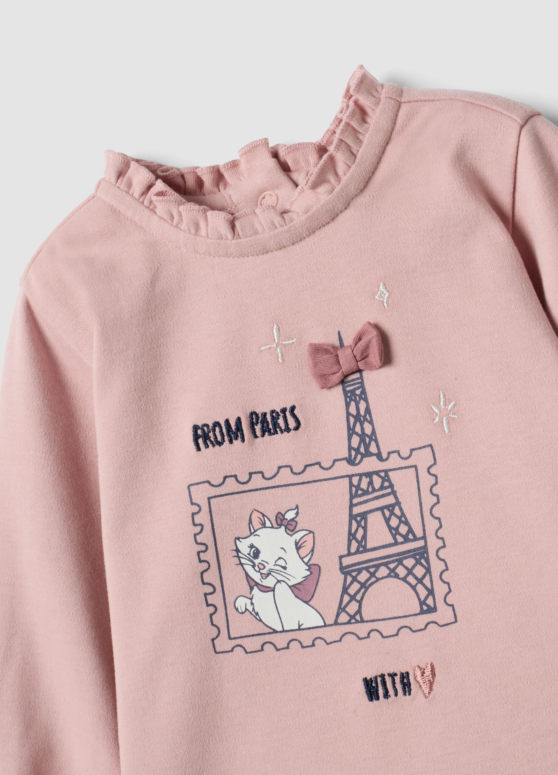 Pink organic cotton T-shirt with The Aristocats print for baby girl