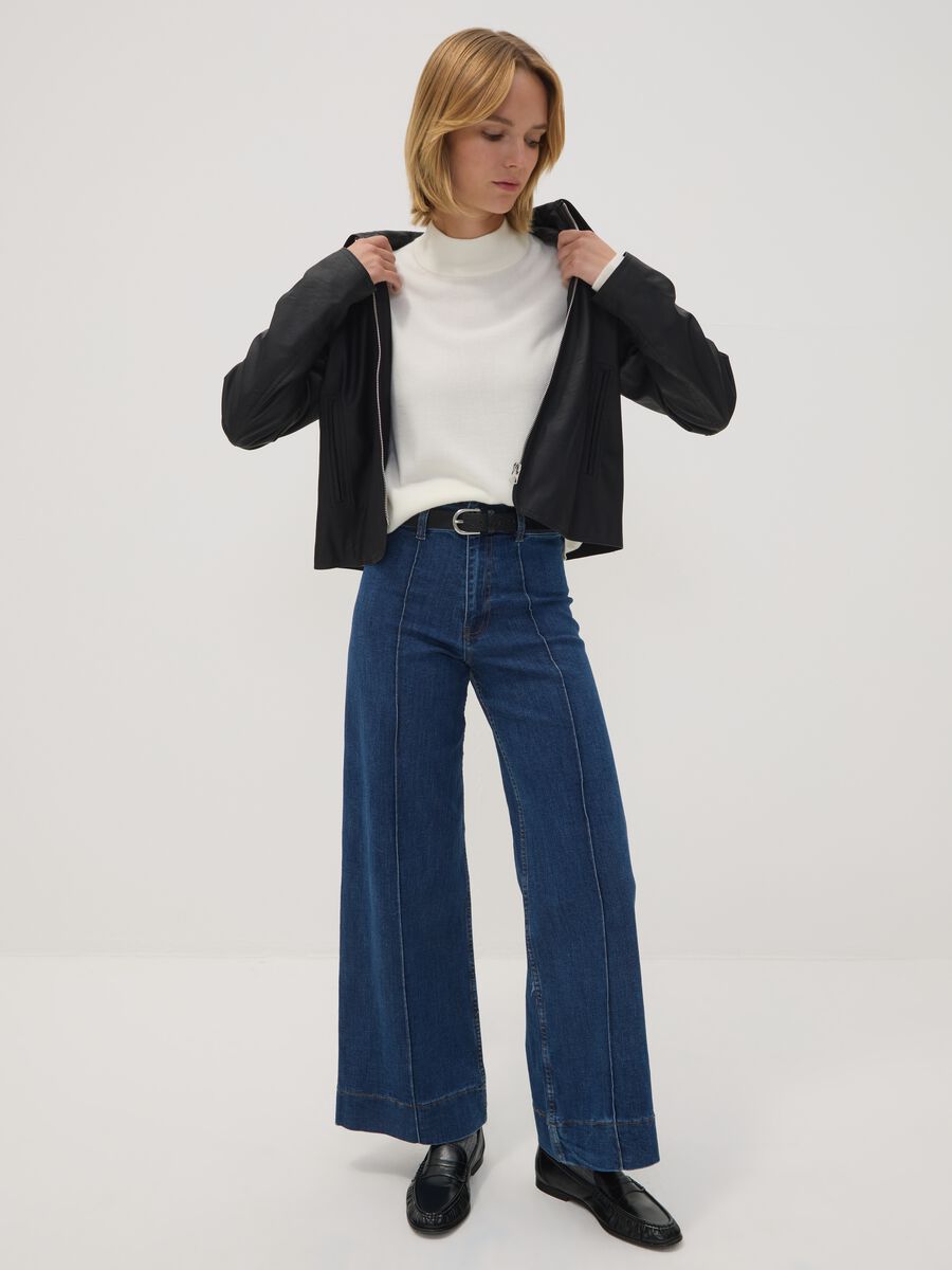 Blue wide-leg jeans in stretch cotton_0