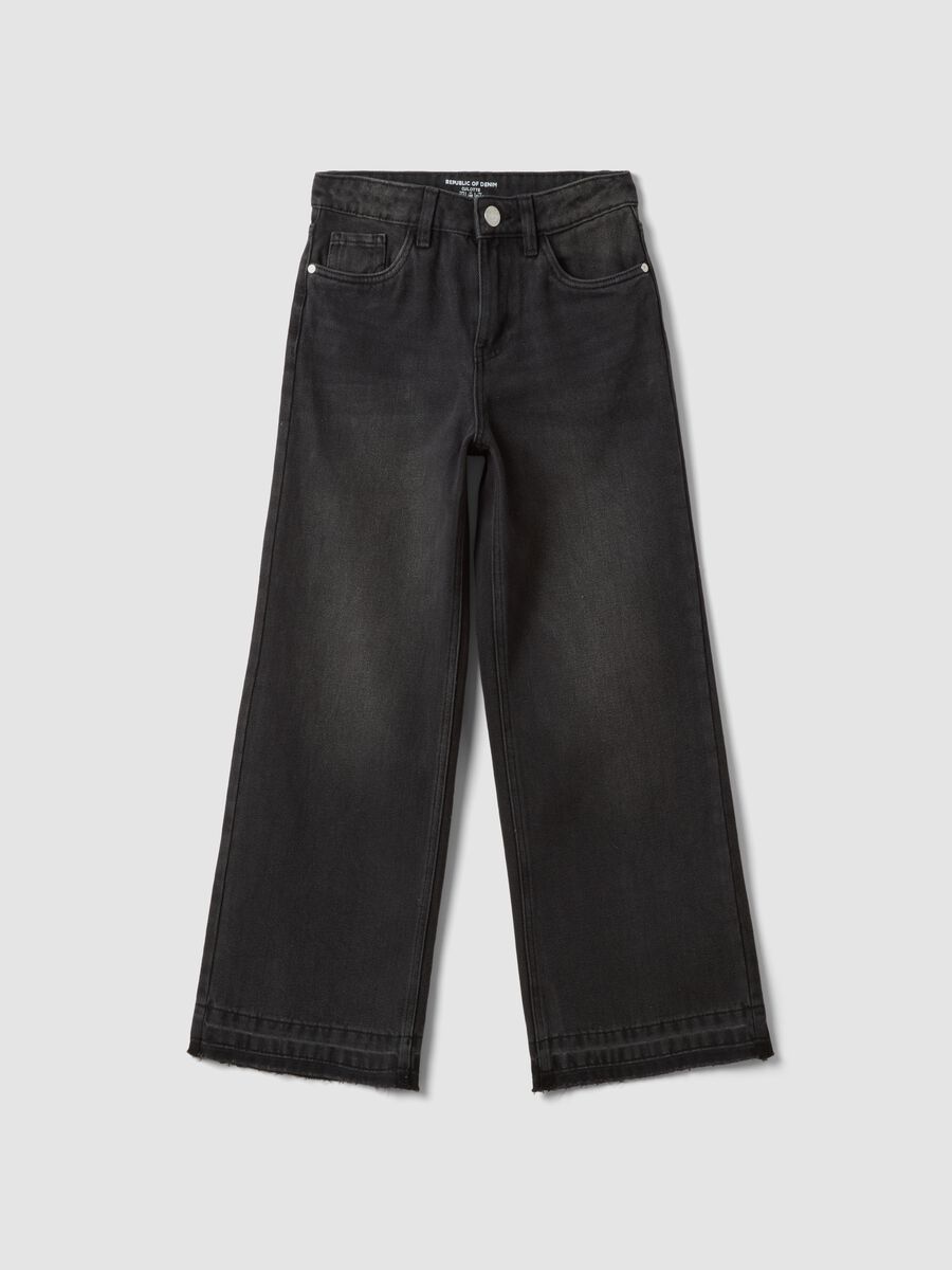 Black culotte jeans in a cotton, lyocell and viscose blend for girls_3