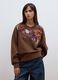 Felpa marrone in misto cotone con girocollo con fantasia floreale_2