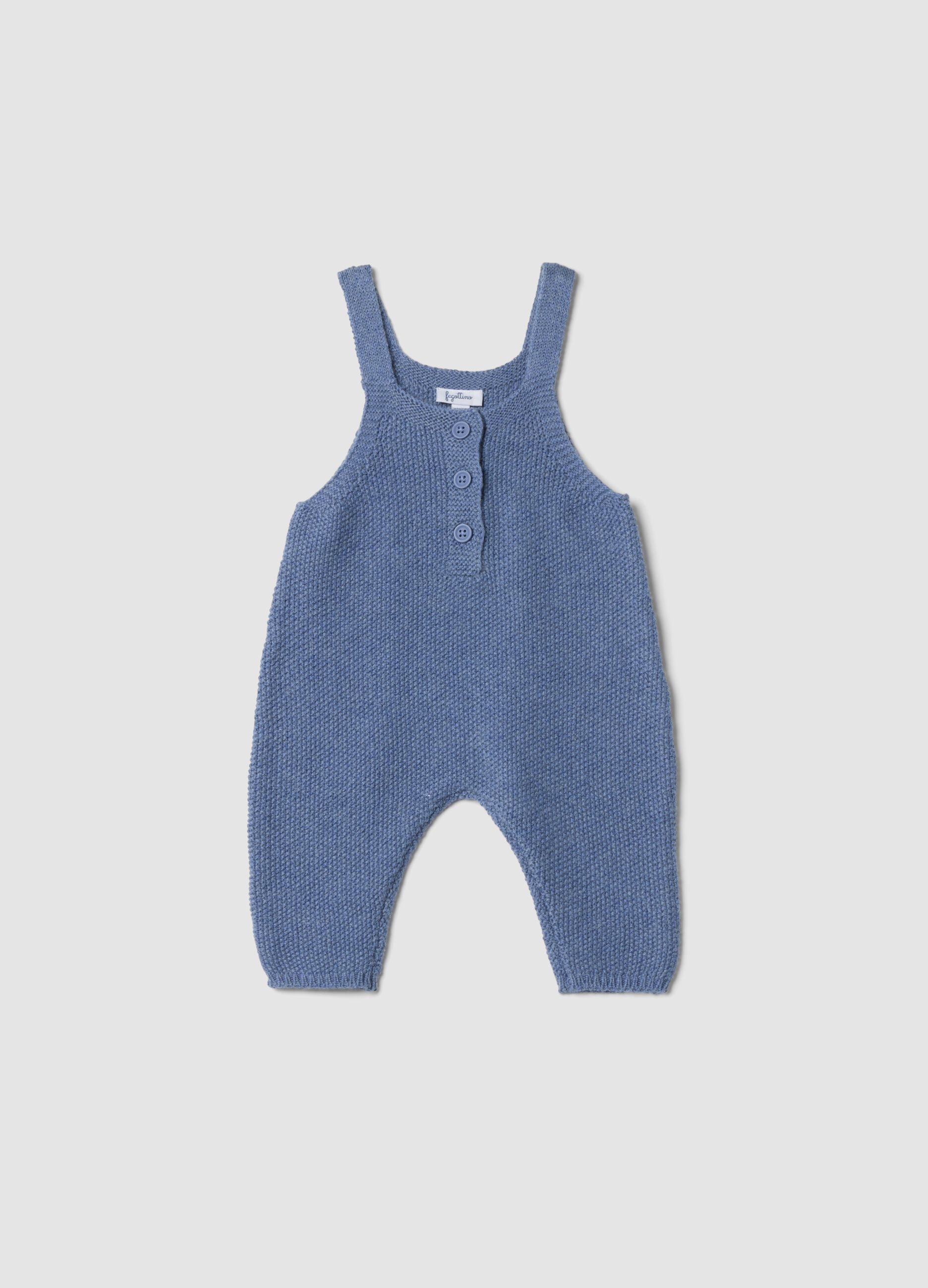 Salopette blu melange in misto cotone organico e lana