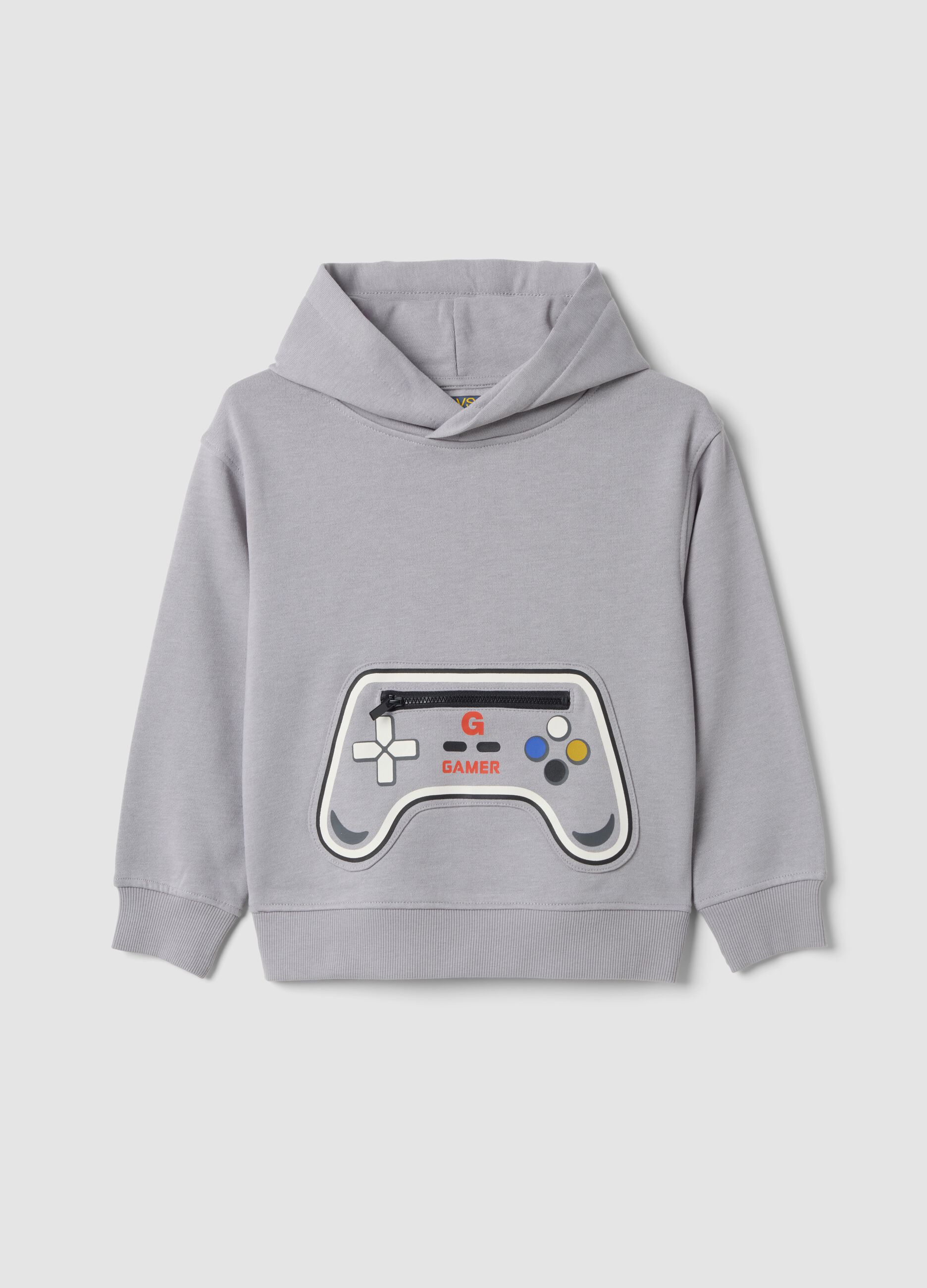 Grey cotton-blend hoodie sweatshirt with crew neck